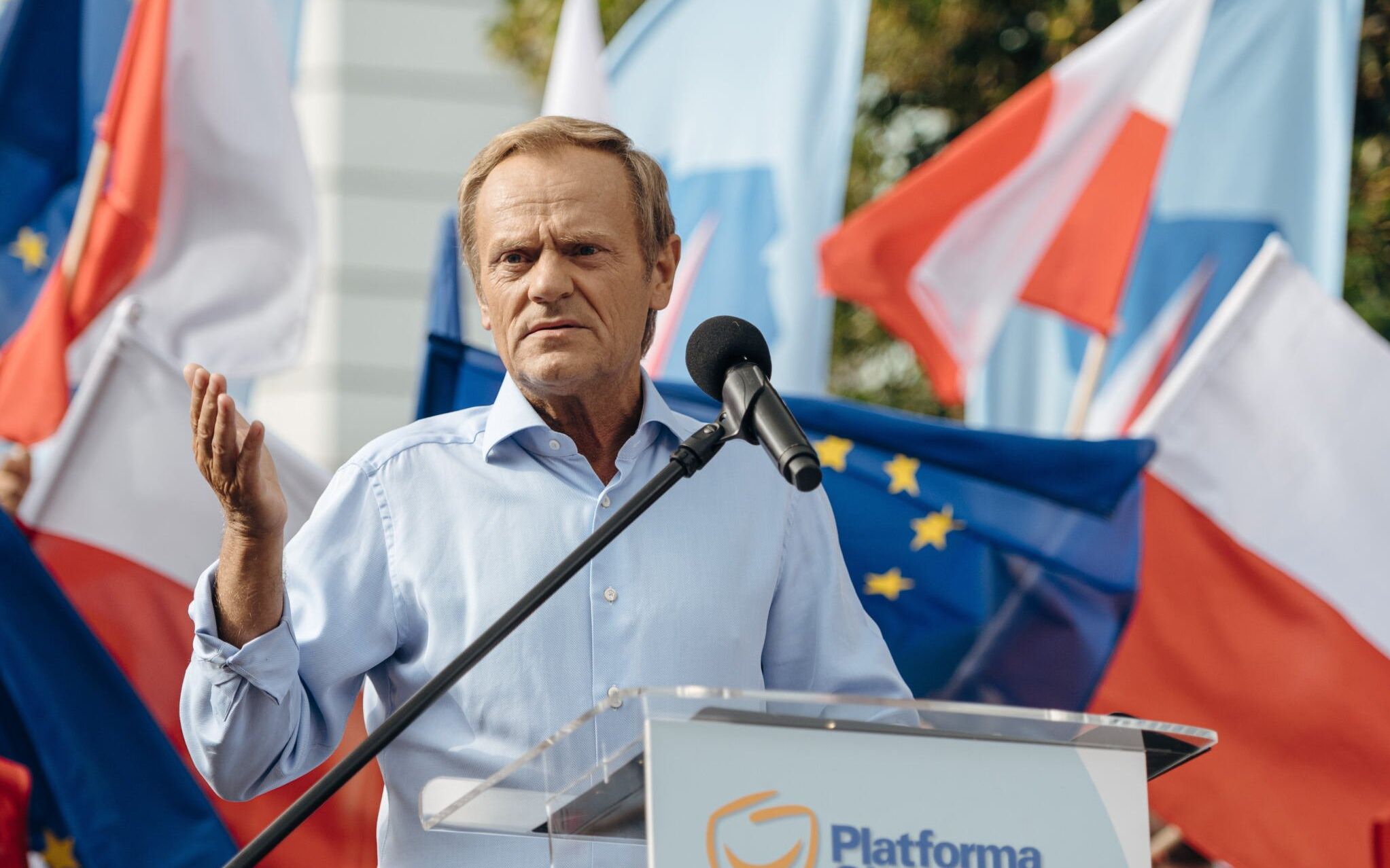 19.07.2021 Gdansk , ulica Dlugi Targ . Wiec przewodniczacego Platformy Obywatelskiej Donalda Tuska  .
Fot. Bartosz Banka / Agencja Gazeta