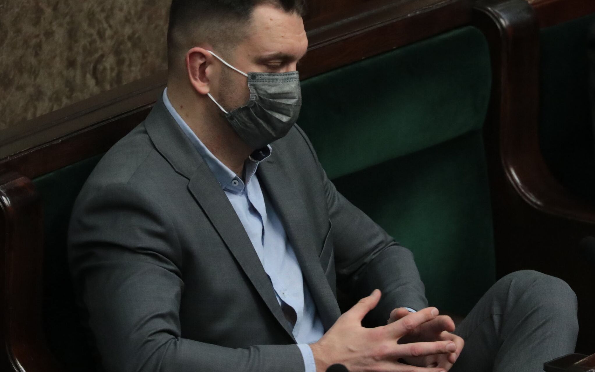 02.12.2021 Warszawa , ulica Wiejska . Sejm . 43 . posiedzenie Sejmu IX kadencji . Posel Lukasz Mejza podczas bloku glosowan .
Fot. Slawomir Kaminski / Agencja Wyborcza.pl