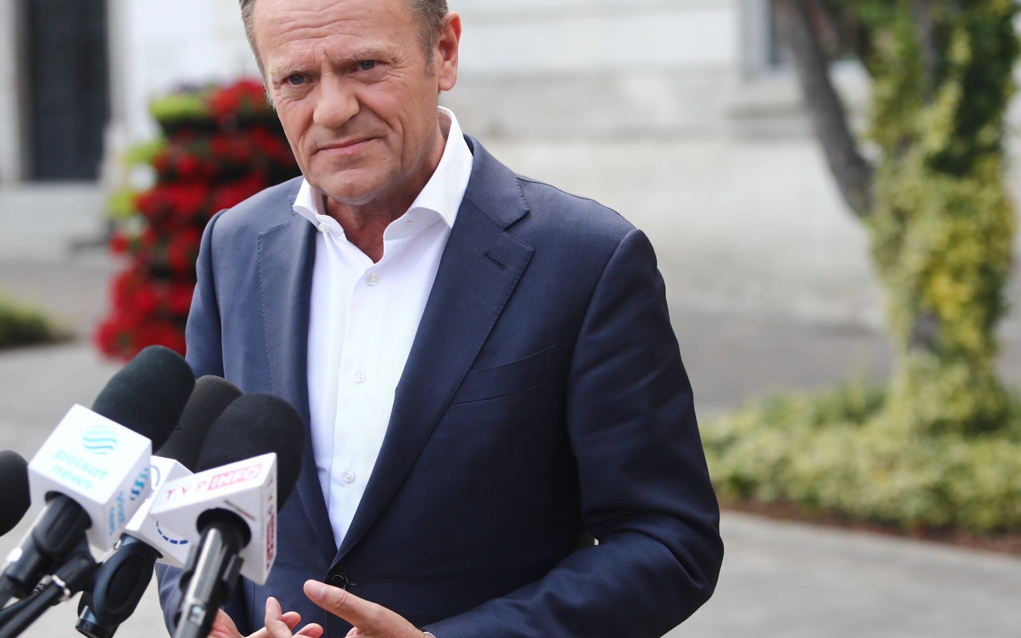 17.06.2022 Myslenice . Przewodniczacy Platformy Obywatelskiej Donald Tusk podczas konferencji prasowej na temat drozyzny.
Fot. Jakub Porzycki / Agencja Wyborcza.pl