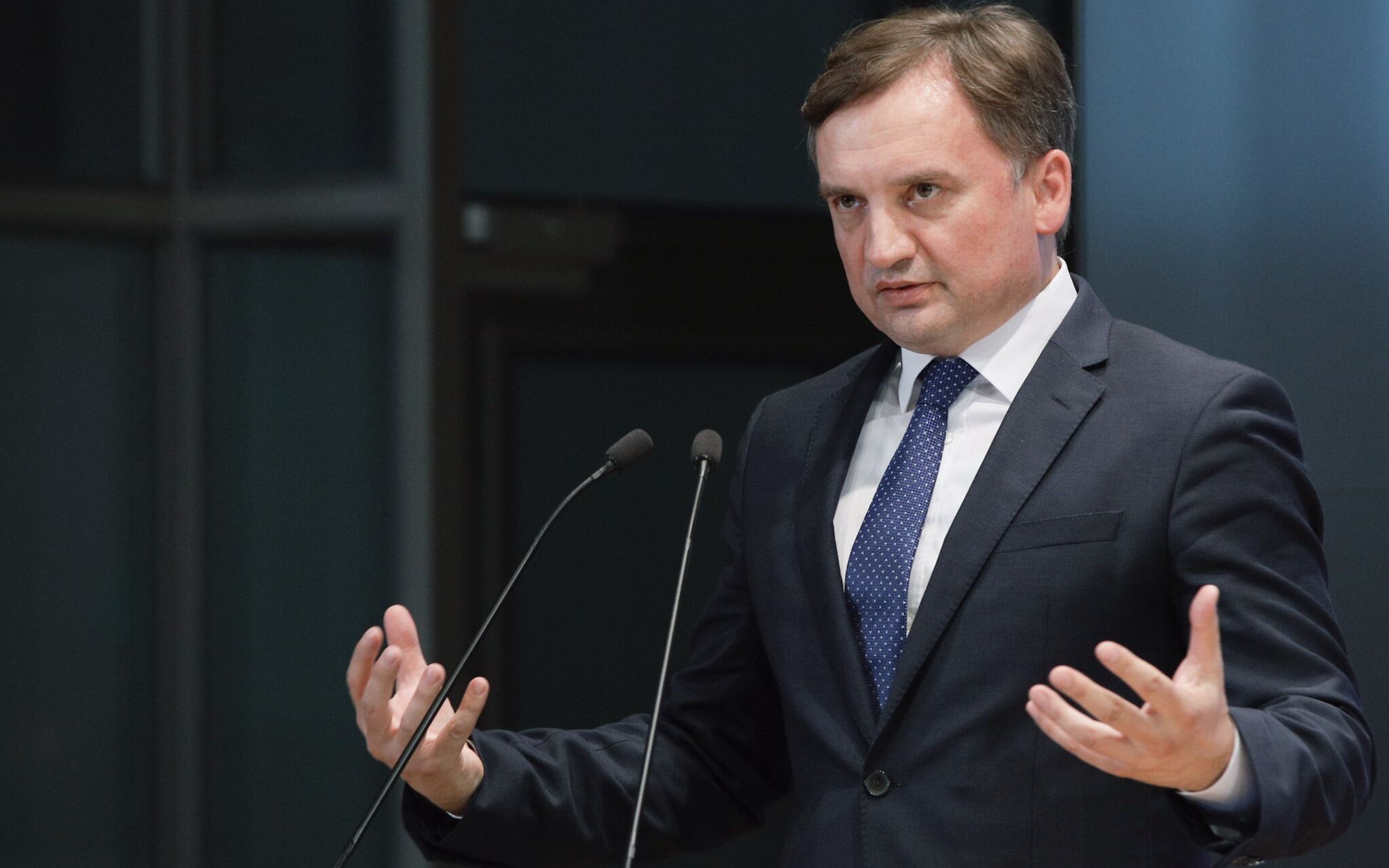 05.07.2021 Warszawa , Gielda Papierow Wartosciowych . Minister Sprawiedliwosci i Prokurator Generalny Zbigniew Ziobro podczas konferencji prasowej  Ulatwienia dla przedsiebiorcow  szybki i sprawny e-KRS  .
Fot. Dawid Zuchowicz / Agencja Gazeta