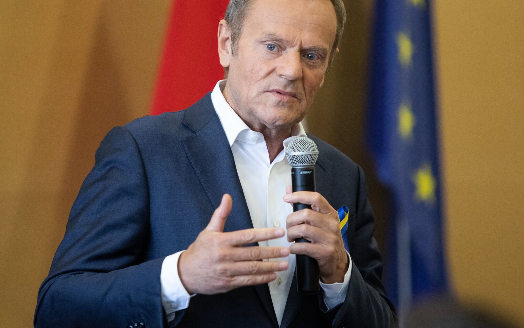 05.05.2022 Lublin . Wydzial Ekonomiczny Uniwersytetu Marii Curie - Sklodowskiej . Przewodniczacy Europejskiej Partii Ludowej , przewodniczacy Platformy Obywatelskiej Donald Tusk podczas spotkania ze studentami i pracownikami naukowymi .
Fot. Jakub Orzechowski / Agencja Wyborcza.pl
