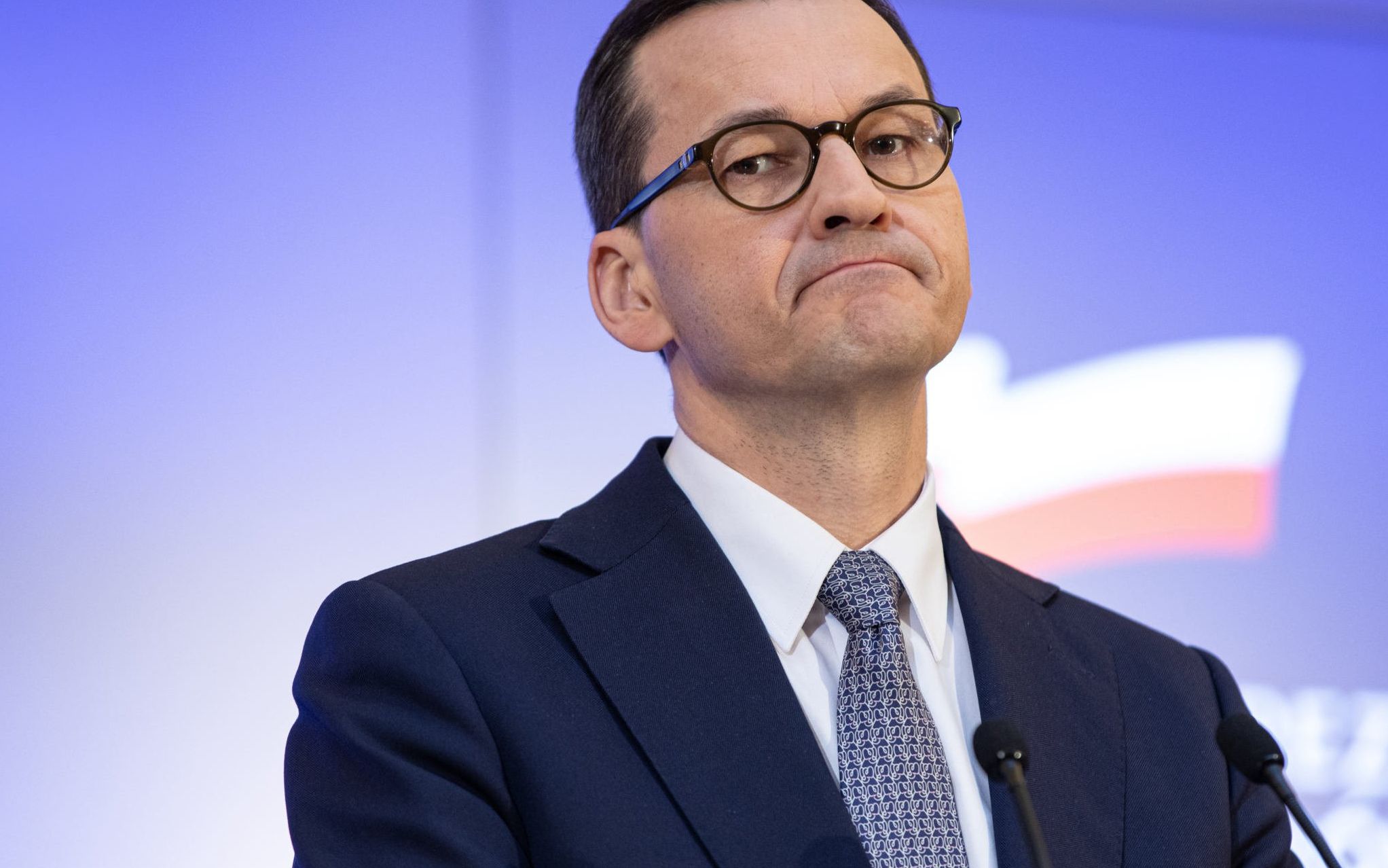 10.03.2020 Warszawa , Kancelaria Prezesa Rady Ministrow . Prezes Rady Ministrow Mateusz Morawiecki podczas konferencji prasowej ws. rosnacej liczby przypadkow zarazenia koronawirusem . 
Fot. Dawid Zuchowicz / Agencja Gazeta