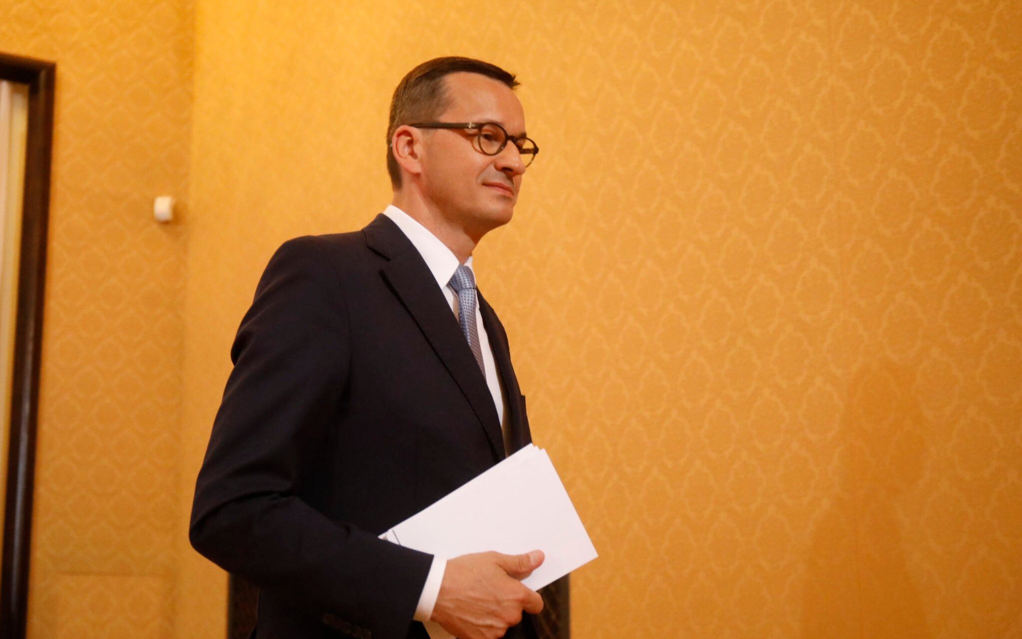 20.08.2020 Warszawa , ul. Ujazdowskie 1/3 , KPRM , sala im. T. Mazowieckiego . Premier Mateusz Morawiecki podczas konferencji prasowej .
Fot. Maciek Jazwiecki / Agencja Gazeta