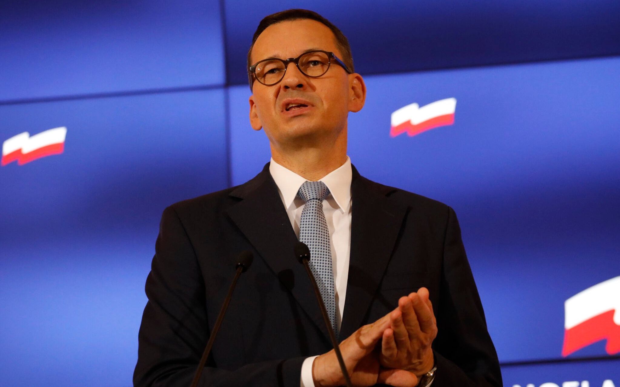 20.08.2020 Warszawa , ul. Ujazdowskie 1/3 , KPRM , sala im. T. Mazowieckiego . Premier Mateusz Morawiecki podczas konferencji prasowej .
Fot. Maciek Jazwiecki / Agencja Gazeta
