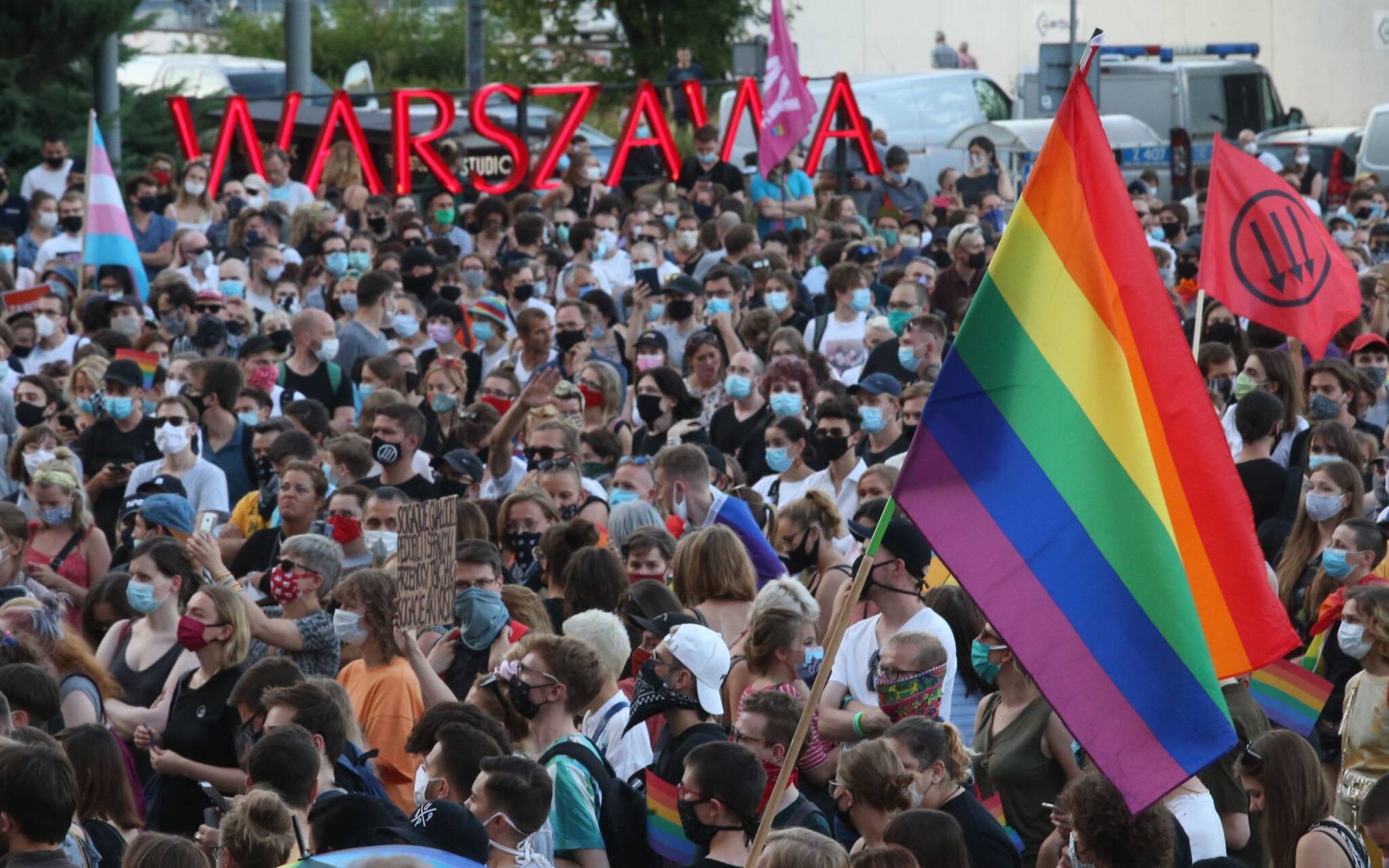 08.08.2020 Warszawa, pl Konstytucji.  Protest srodowisk LGBT przeciwko zatrzymaniu aktywistki Margot   .
 Fot. Kuba Atys / Agencja Gazeta