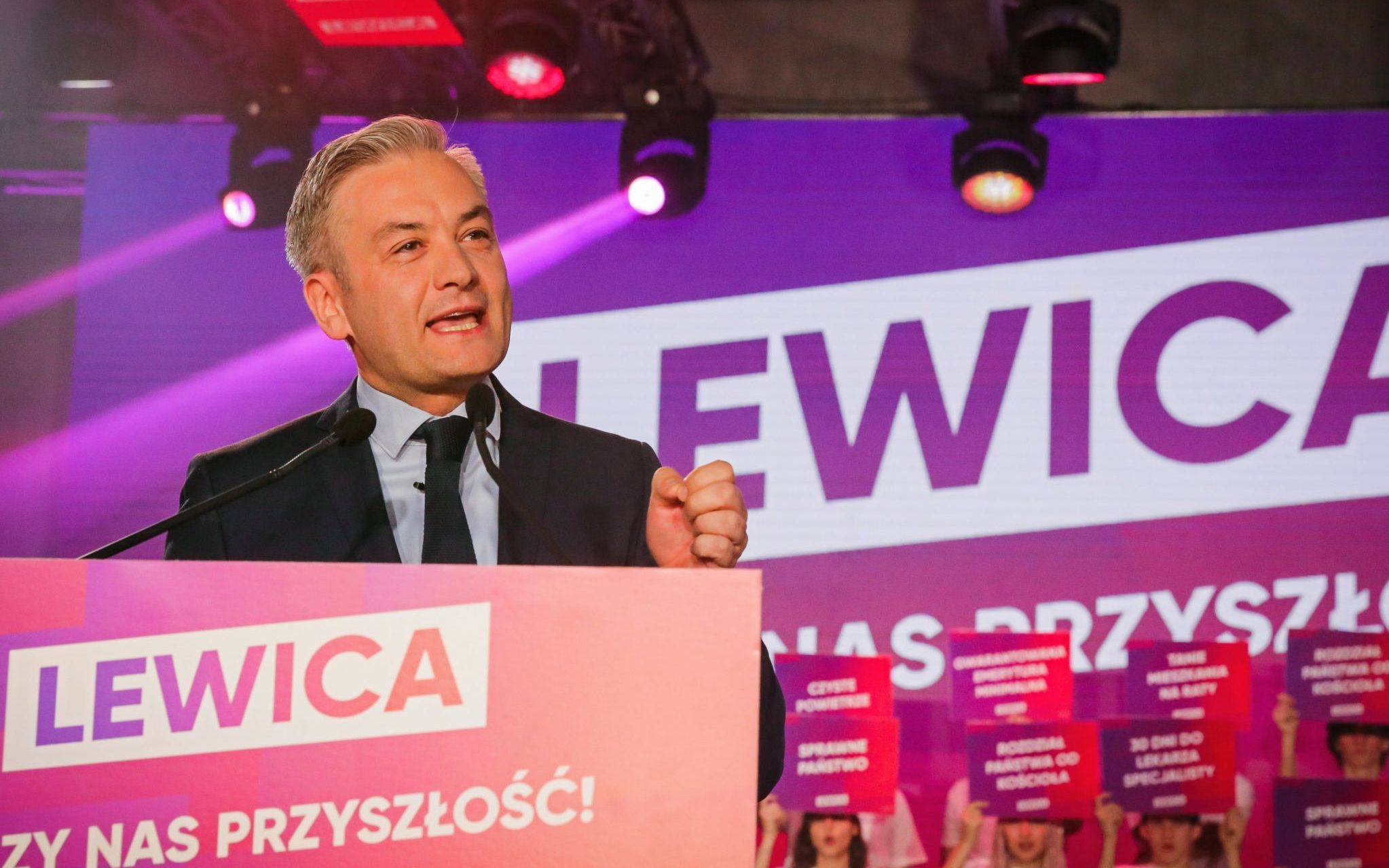 05.10.2019 Katowice . Robert Biedron podczas konwencji wyborczej Lewicy przed wyborami parlamentarnymi .
Fot. Dominik Gajda /  Agencja Gazeta