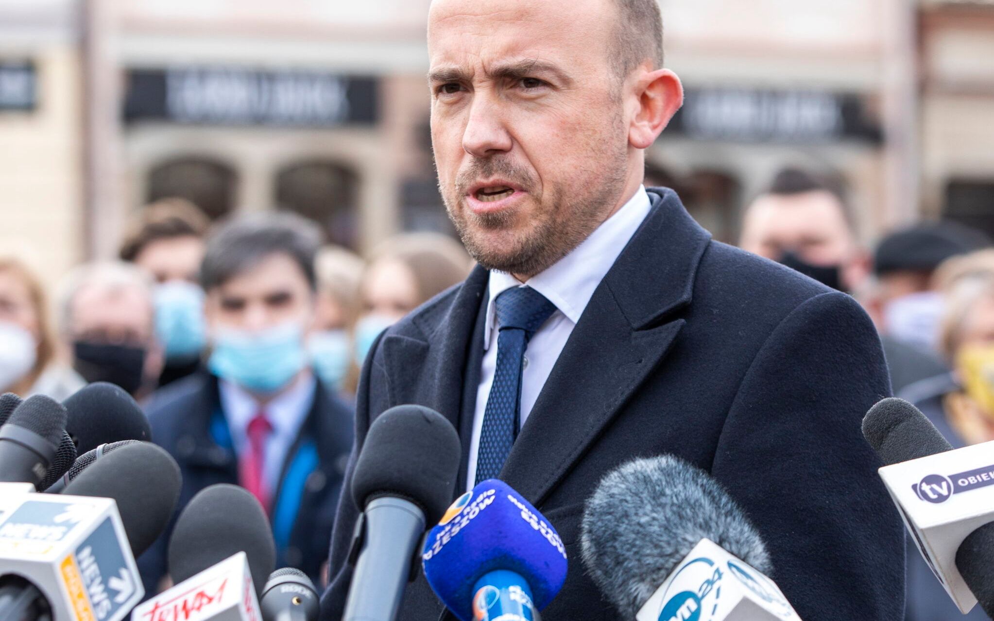 15.03.2021 Rzeszow . Przewodniczacy PO Borys Budka podczas konferencji prasowej , na ktorej zaprezentowano wspolnego kandydata opozycji na Prezydenta Miasta Rzeszowa .
Fot. Grzegorz Bukala / Agencja Gazeta