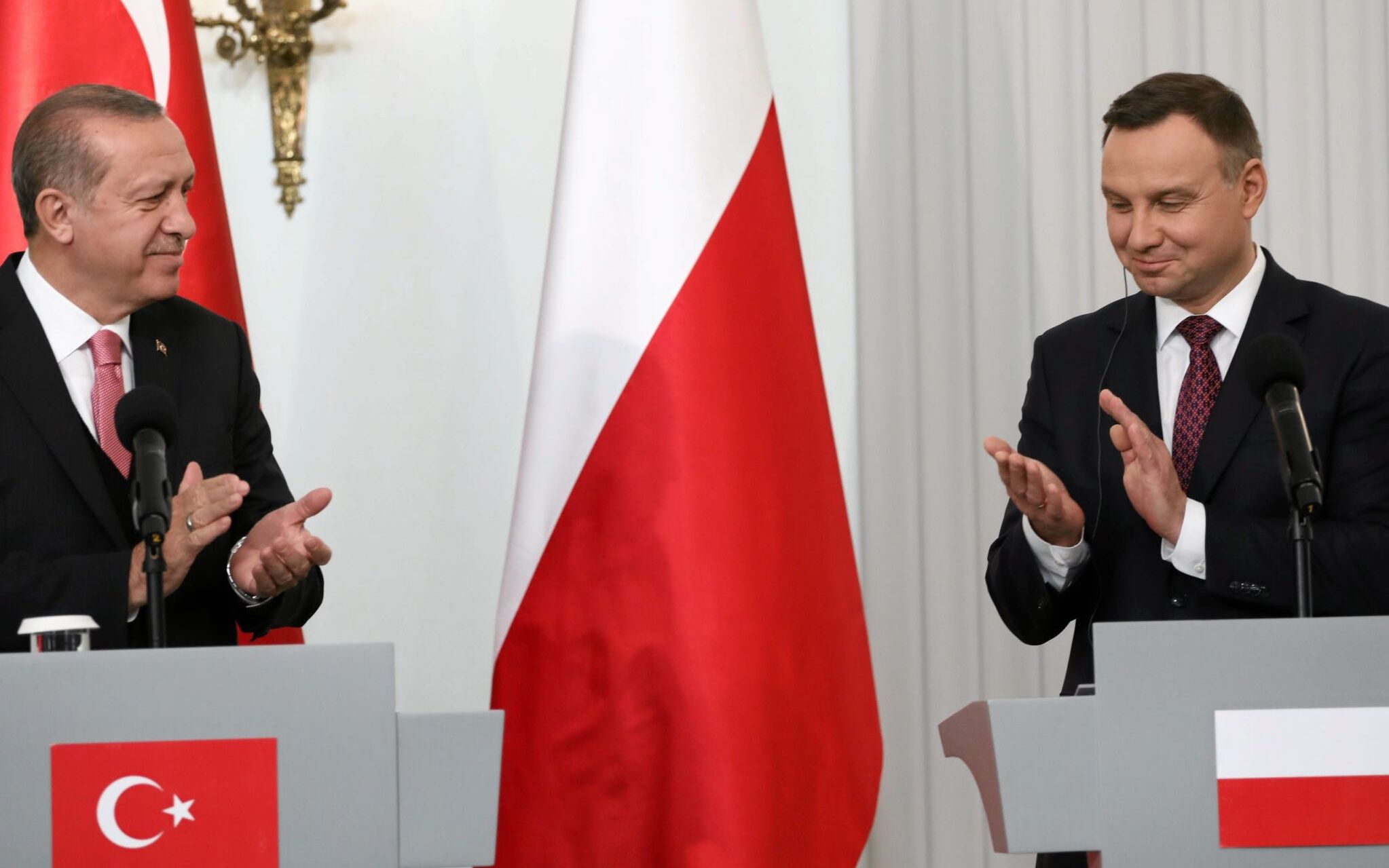 17.10.2017 Warszawa , Palac Prezydencki . Prezydent RP Andrzej Duda i Prezydent RT Recep Tayyip Erdogan podczas podpisania umow i wspolnej konferencji prasowej .
Fot. Slawomir Kaminski / Agencja Gazeta