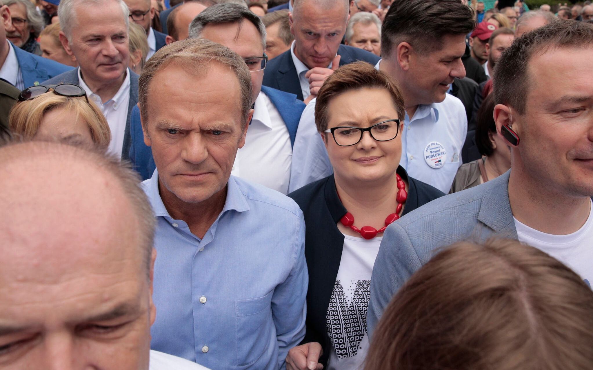 18.05.2019 Warszawa . Przewodniczacy rady europejskiej Donald Tusk podczas marszu Polska w Europie . Z prawej szefowa Nowoczesnej Katarzyna Lubnauer. 
Fot. Dawid Zuchowicz / Agencja Gazeta