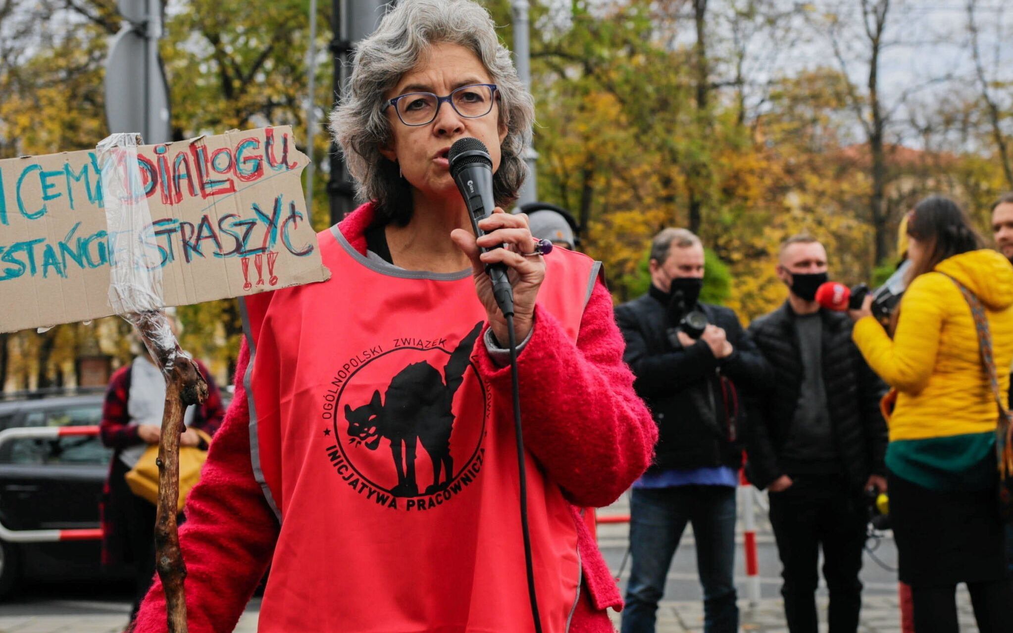 04.11.2021 Krakow , Uniwersytet Pedagogiczny . Protest przeciwko anty-zwiazkowym represjom wymierzonym w komisje Miedzyzakladowa Komisja OZZ Inicjatywa Pracownicza UP im. KEN w Krakowie .  
Fot. Adrianna Bochenek / Agencja Wyborcza.pl