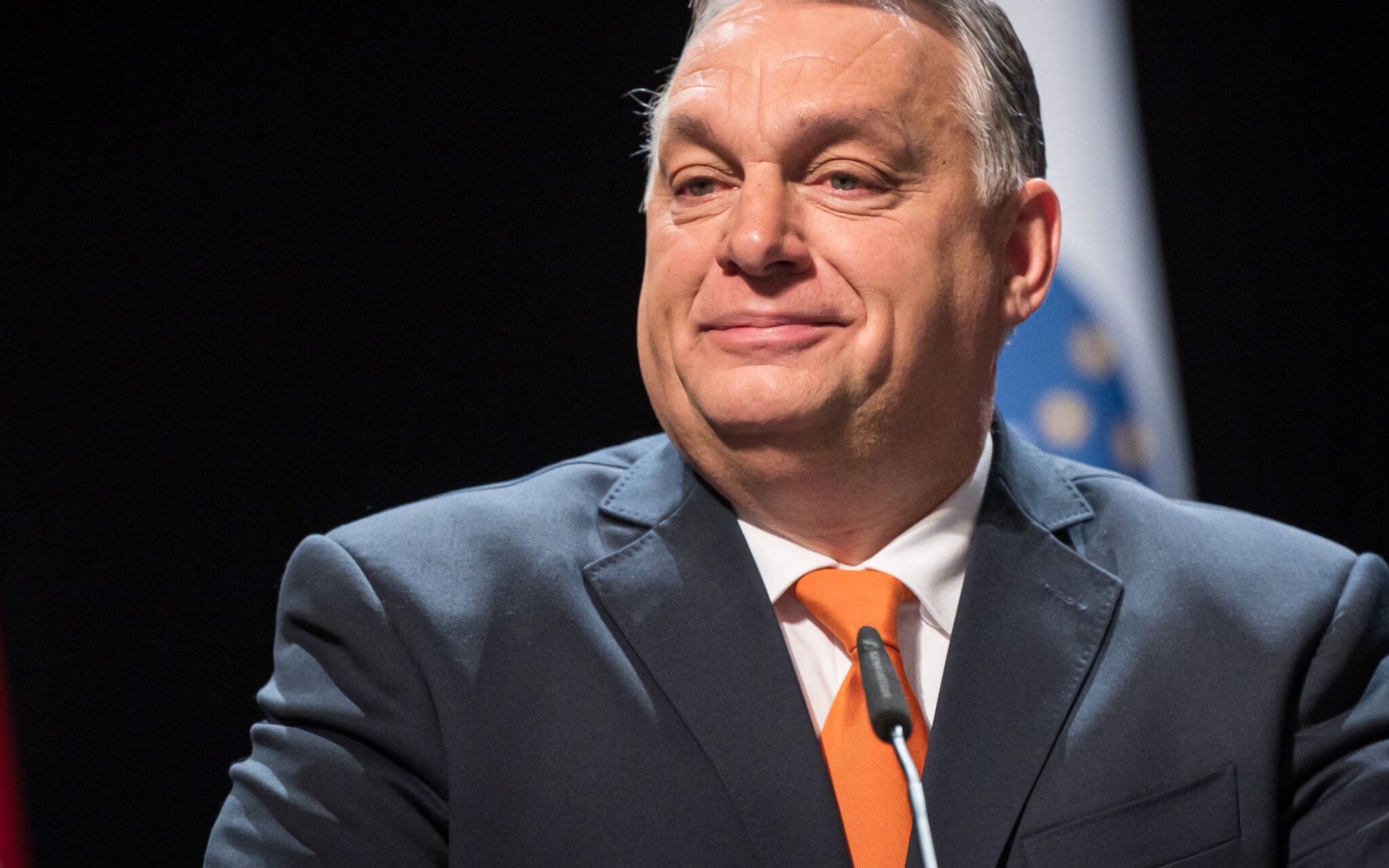 Hungary's Prime minister Viktor Orban reacts during a joint press conference with Slovenia's counterpart Janez Jansa after a meeting in Lendava, a city with a large Hungarian ethnic minority, on February 21, 2022. (Photo by Jure Makovec / AFP)