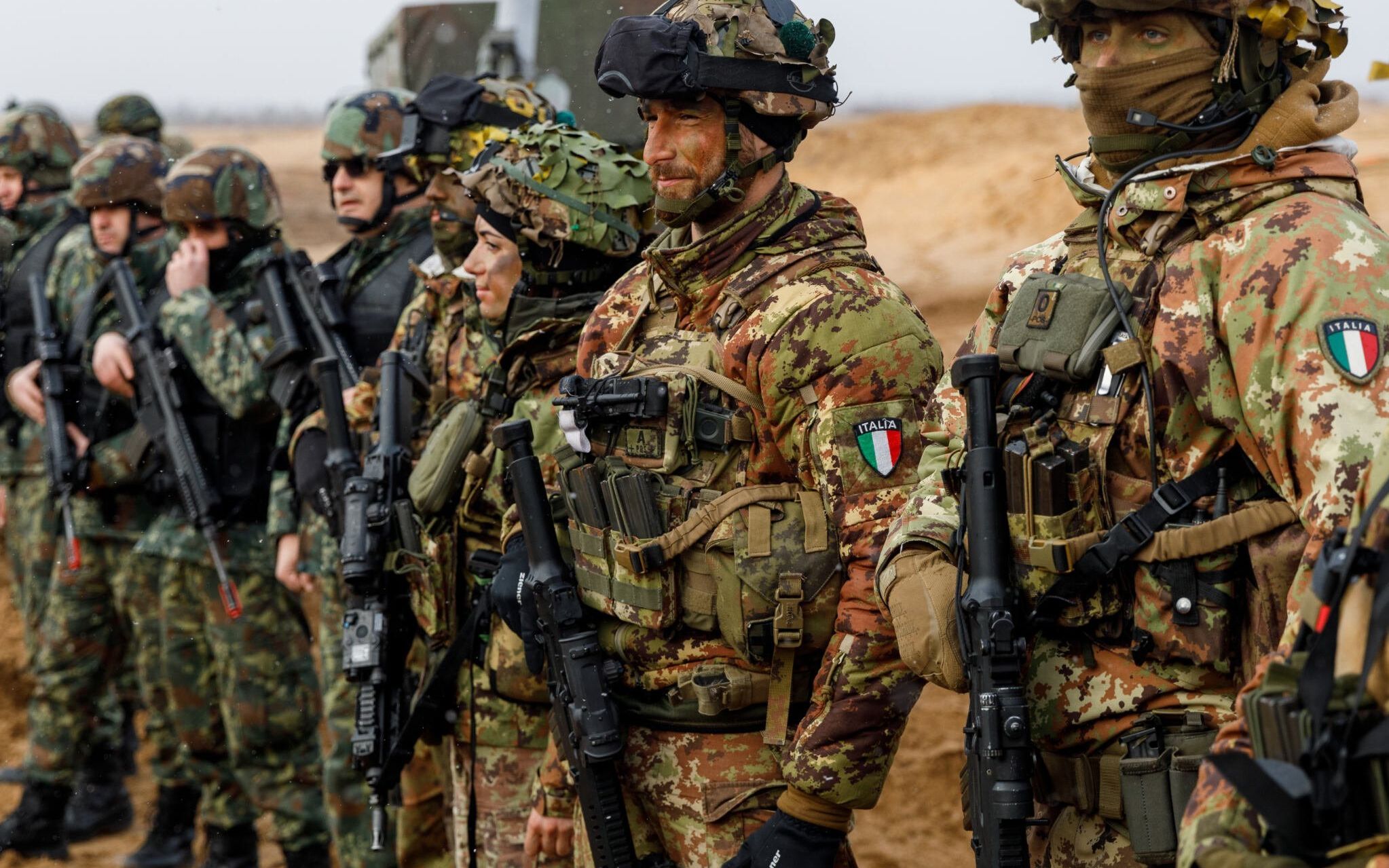 Soldiers take part in a military exercise at the Adazi military base, north east of Riga, Latvia, on March 8, 2022. (Photo by Toms Norde / AFP)