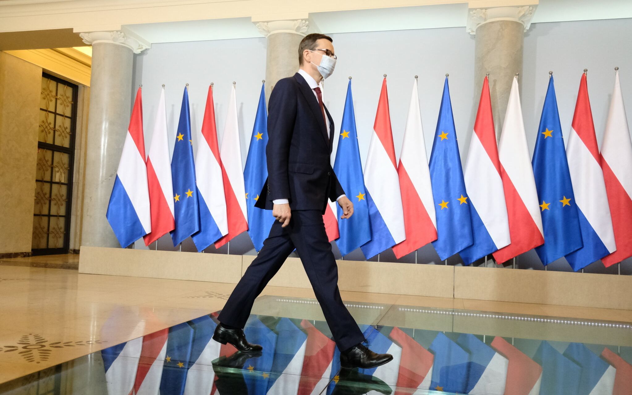 21.03.2022 Warszawa . Kancelaria Prezesa Rady Ministrow . Wizyta premiera Krolestwa Niderlandow Marka Rutte . Premier Mateusz Morawiecki podczas powitania .
Fot. Slawomir Kaminski / Agencja Wyborcza.pl