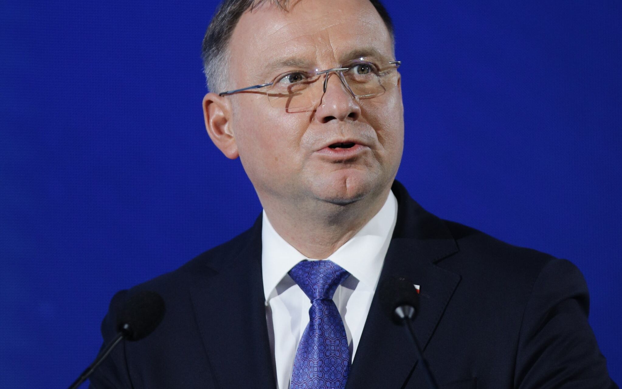 05.10.2021 Warszawa , ulica Skalnicowa 21 . Prezydent Andrzej Duda podczas Warsaw Security Forum 2021 .
Fot. Dawid Zuchowicz / Agencja Wyborcza.pl