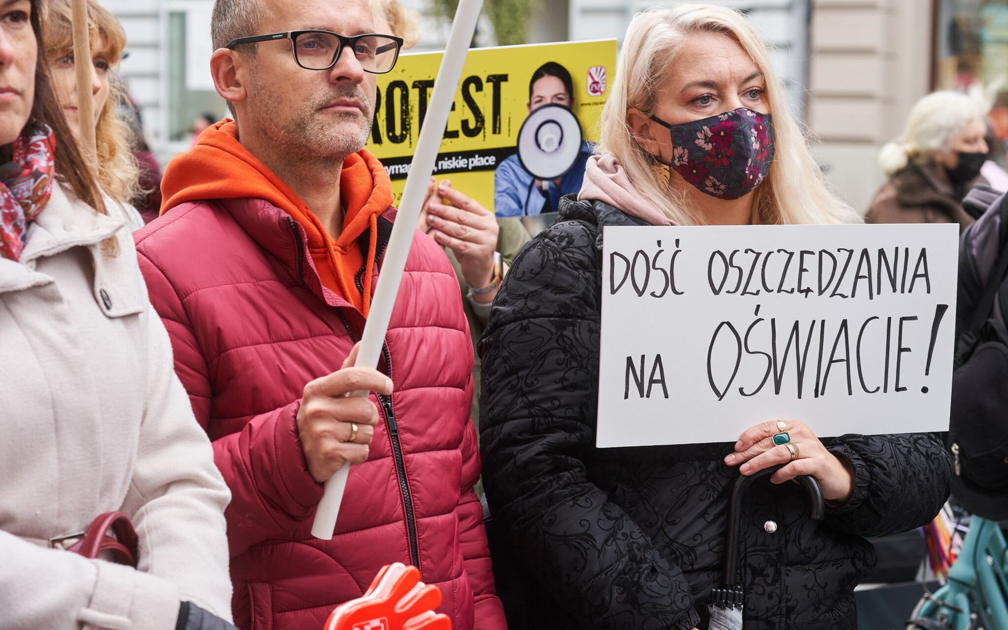 14.10.2021 Lodz , Urzad Miasta , ul. Piotrkowska . Protest nauczycieli - w Dzien Nauczyciela ( Swieto Edukacji Narodowej )
Fot. Marcin Stepien / Agencja Gazeta