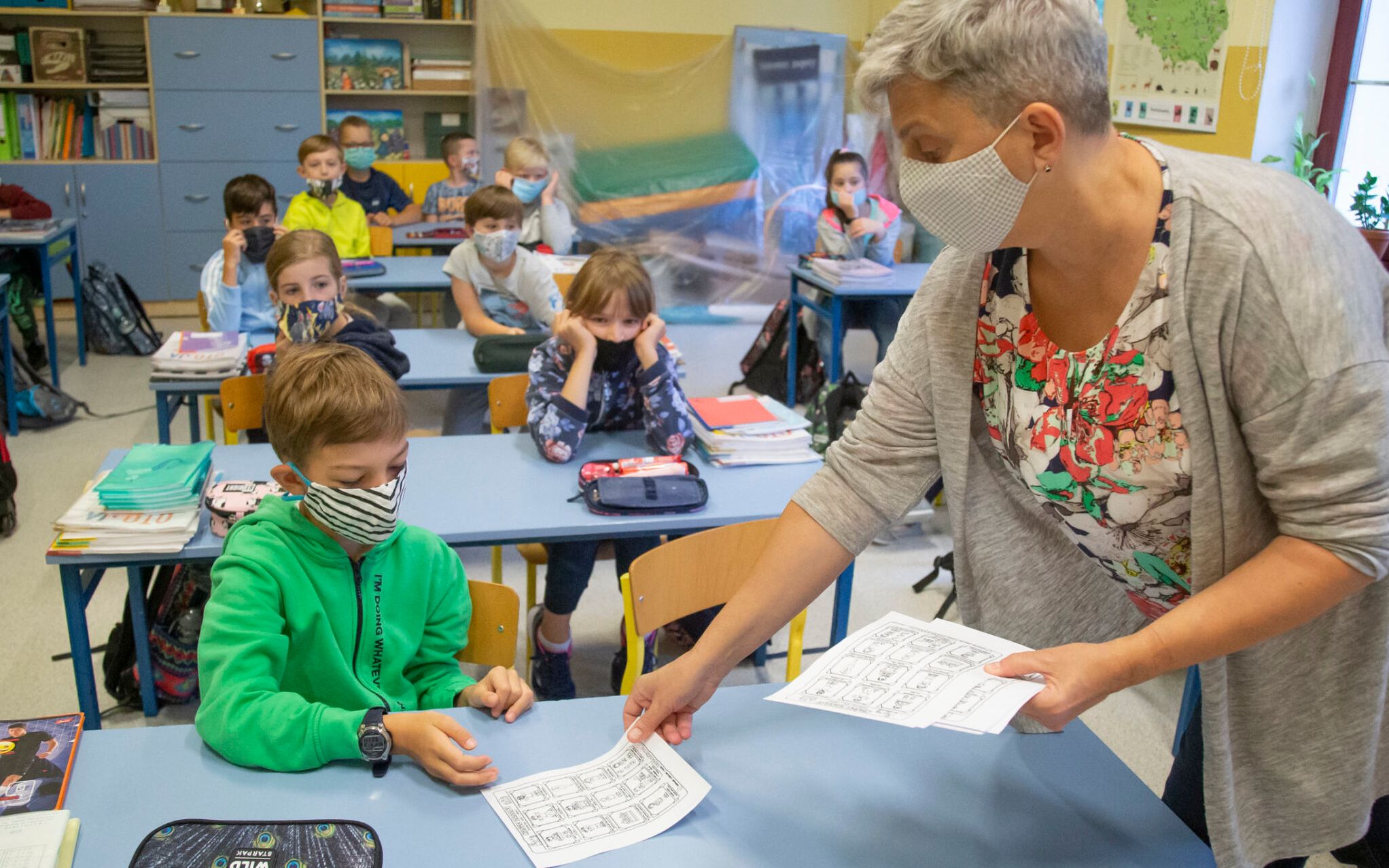 02.09.2019 Bialystok . SP 3 , pierwszy dzien nauki w szkole w czasach pandemii .
Fot. Agnieszka Sadowska/ Agencja Gazeta. *** Local Caption *** .