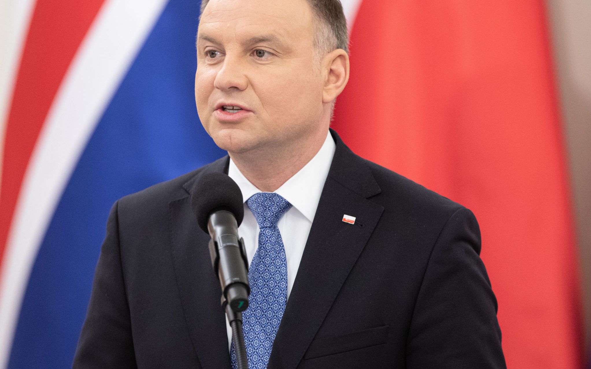 03.03.2020 Warszawa . Palac Prezydencki . Wizyta prezydenta Republiki Islandii Guoni Th . Johannessona w Polsce . Prezydent Andrzej Duda podczas konferencji prasowej . 
Fot. Dawid Zuchowicz / Agencja Gazeta