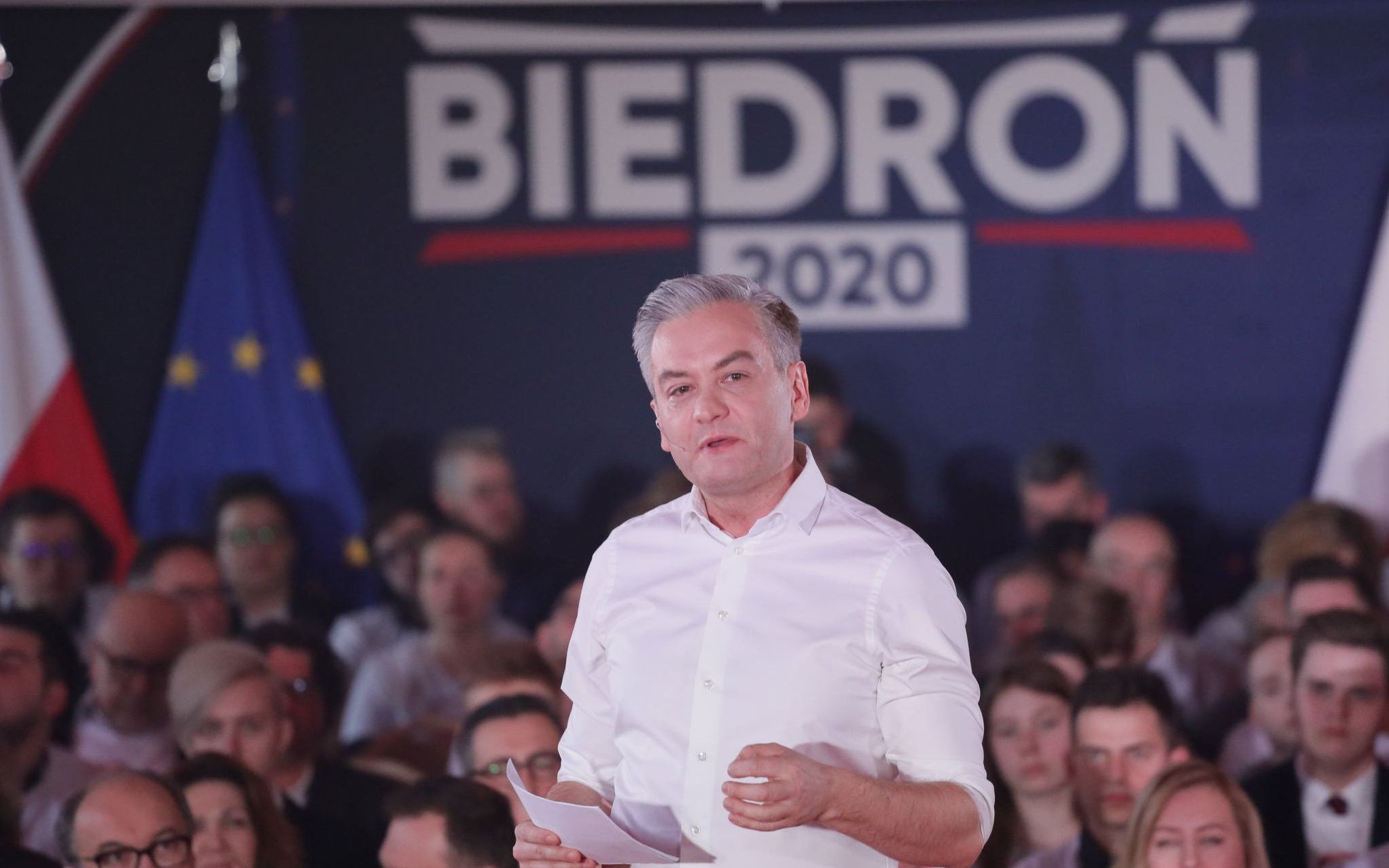 01.03.2020 Warszawa , ulica Czackiego . Naczelna Organizacja Techniczna . Robert Biedron podczas konwencji wyborczej kandydata na urzad Prezydenta RP Roberta Biedronia z udzialem Wlodzimierza Czarzastego i Adriana Zandberga .
Fot. Slawomir Kaminski / Agencja  Gazeta