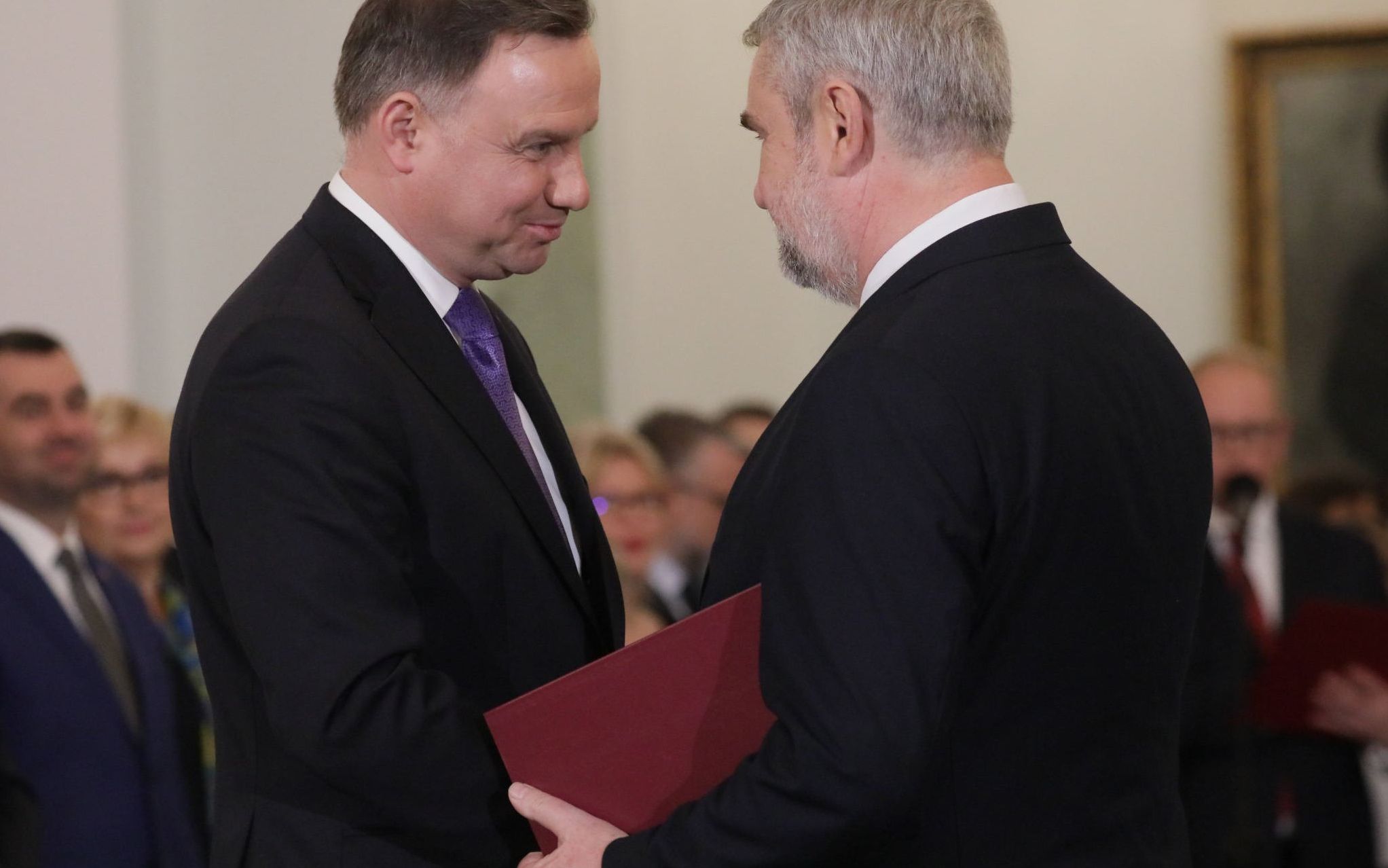 15.11.2019  Warszawa , Palac Prezydencki . Prezydent Andrzej Duda (l) oraz nowo powolany minister rolnictwa i rozwoju wsi Jan Krzysztof Ardanowski (p) podczas zaprzysiezenia Rzadu Premiera Mateusza Morawieckiego.
Fot. Slawomir Kaminski / Agencja Gazeta