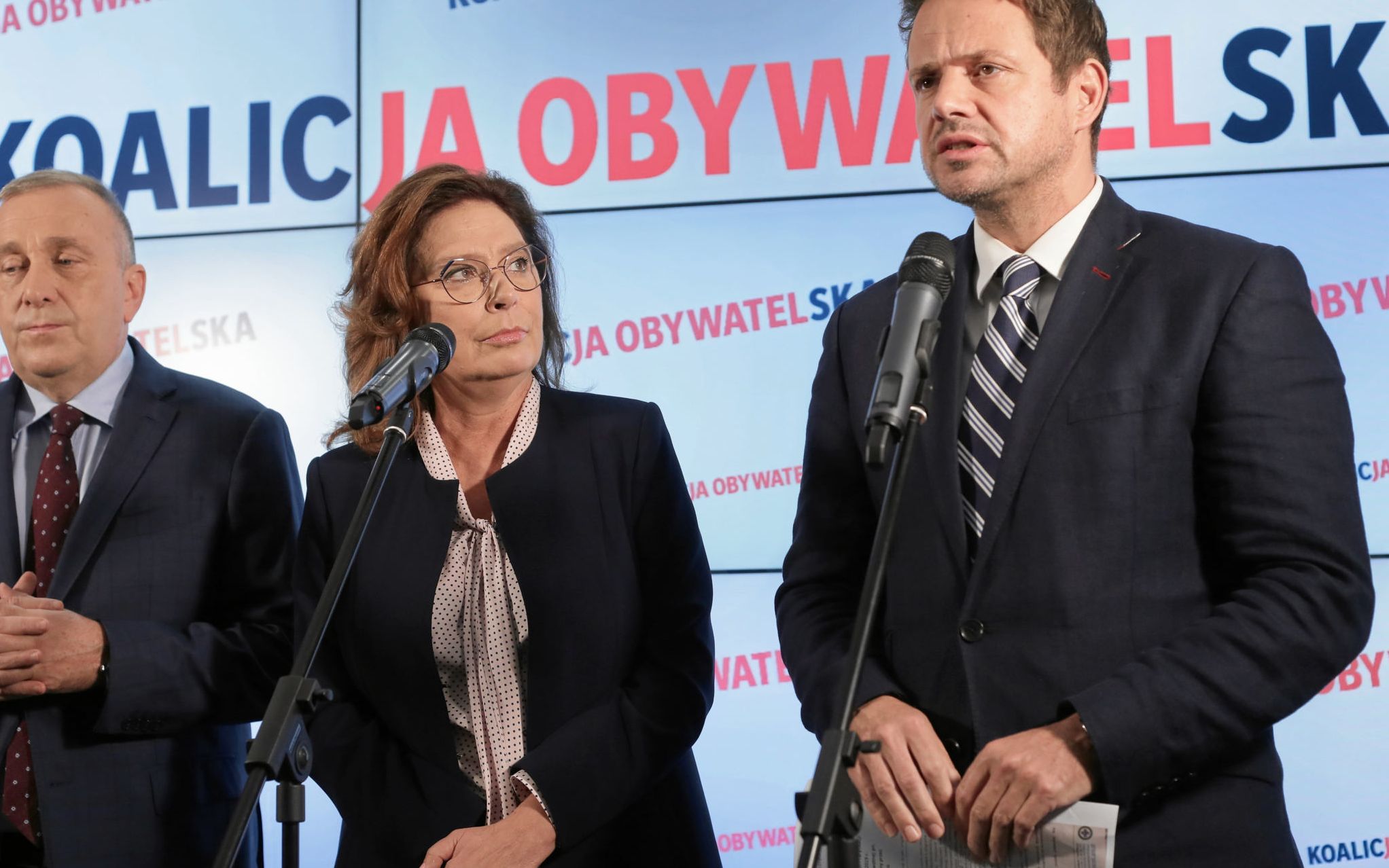 30.09.2019  Warszawa , ul Wiejska , Siedziba Platformy Obywatelskiej . Grzegorz Schetyna , Malgorzata Kidawa - Blonska i Rafal Trzaskowski podczas konferencji prasowej .
Fot. Slawomir Kaminski / Agencja