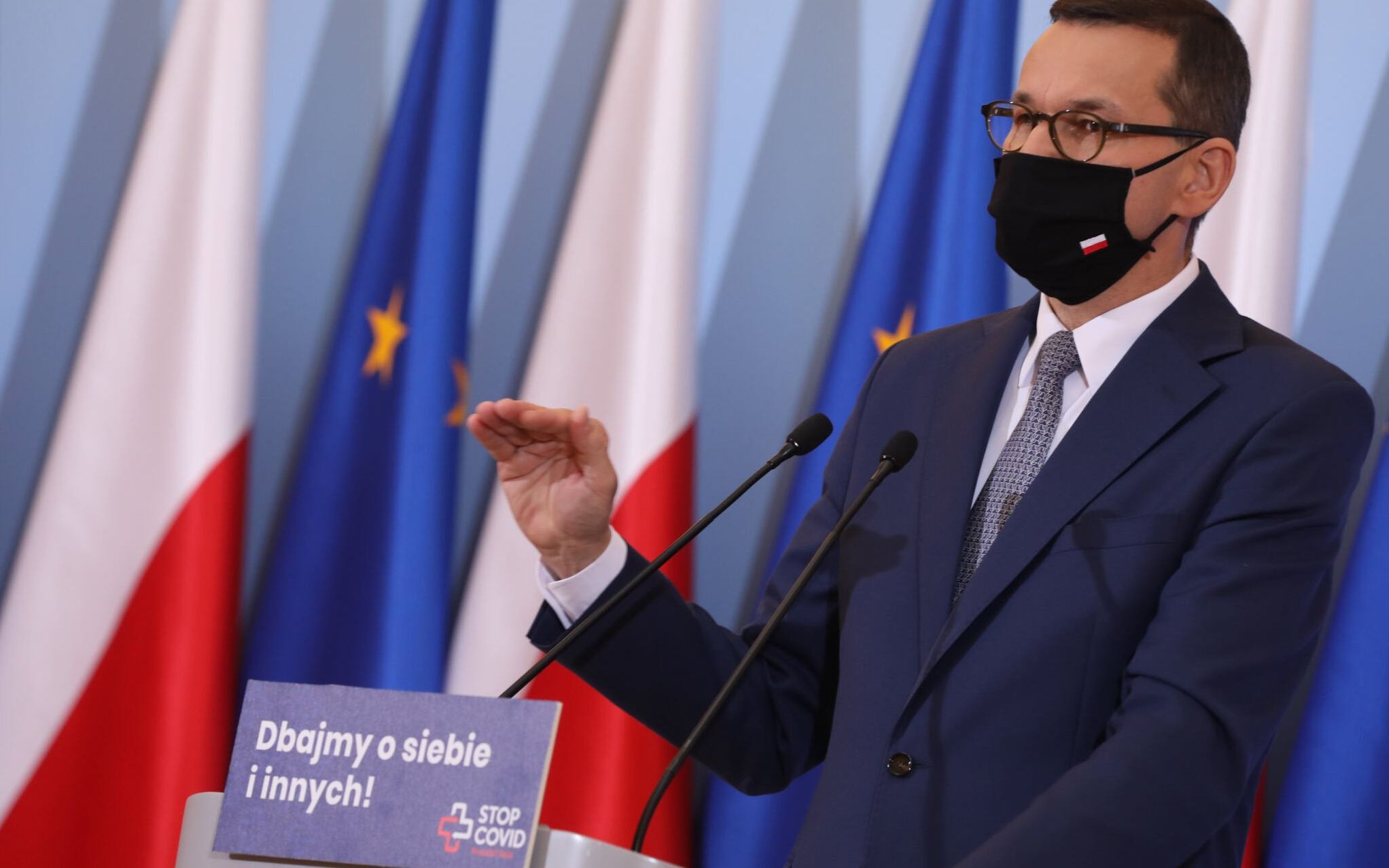 10.10.2020 Warszawa . Kancelaria Prezesa Rady Ministrow . Premier Mateusz Morawiecki podczas konferencji prasowej na temat koronawirusa . 10.10.2020 padl kolejny rekord zachorowan .
Fot. Slawomir Kaminski / Agencja Gazeta