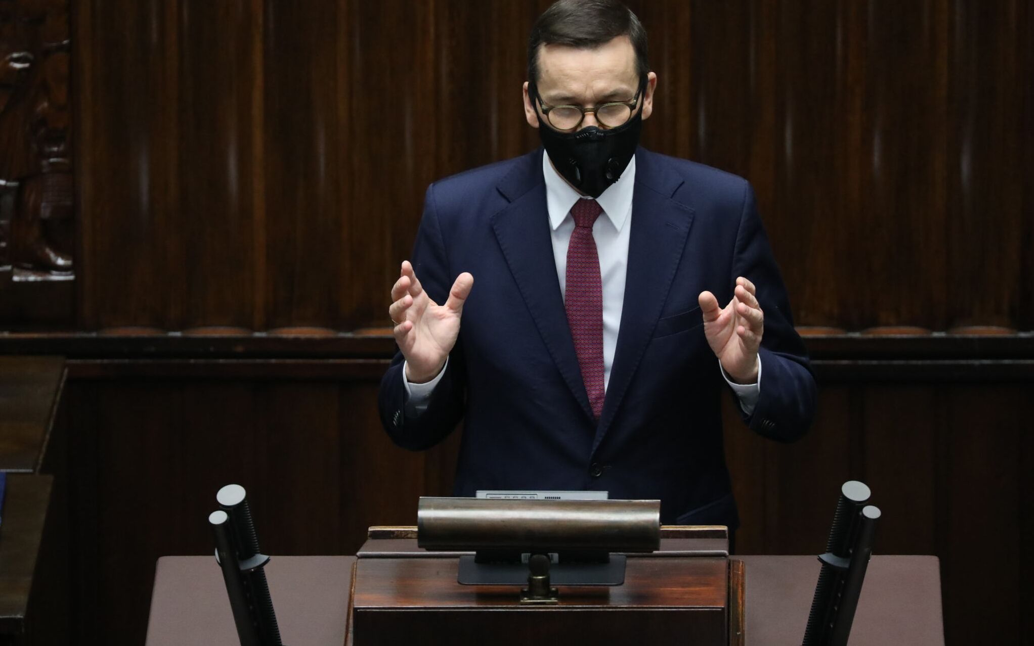 18.11.2020 Warszawa , ulica Wiejska . Sejm . 21 . posiedzenie Sejmu X kadencji . Premier Mateusz Morawiecki podczas wystapienia na temat negocjacji w sprawie praworzadnosci i budzetu Unii Europejskiej .
Fot. Slawomir Kaminski / Agencja Gazeta