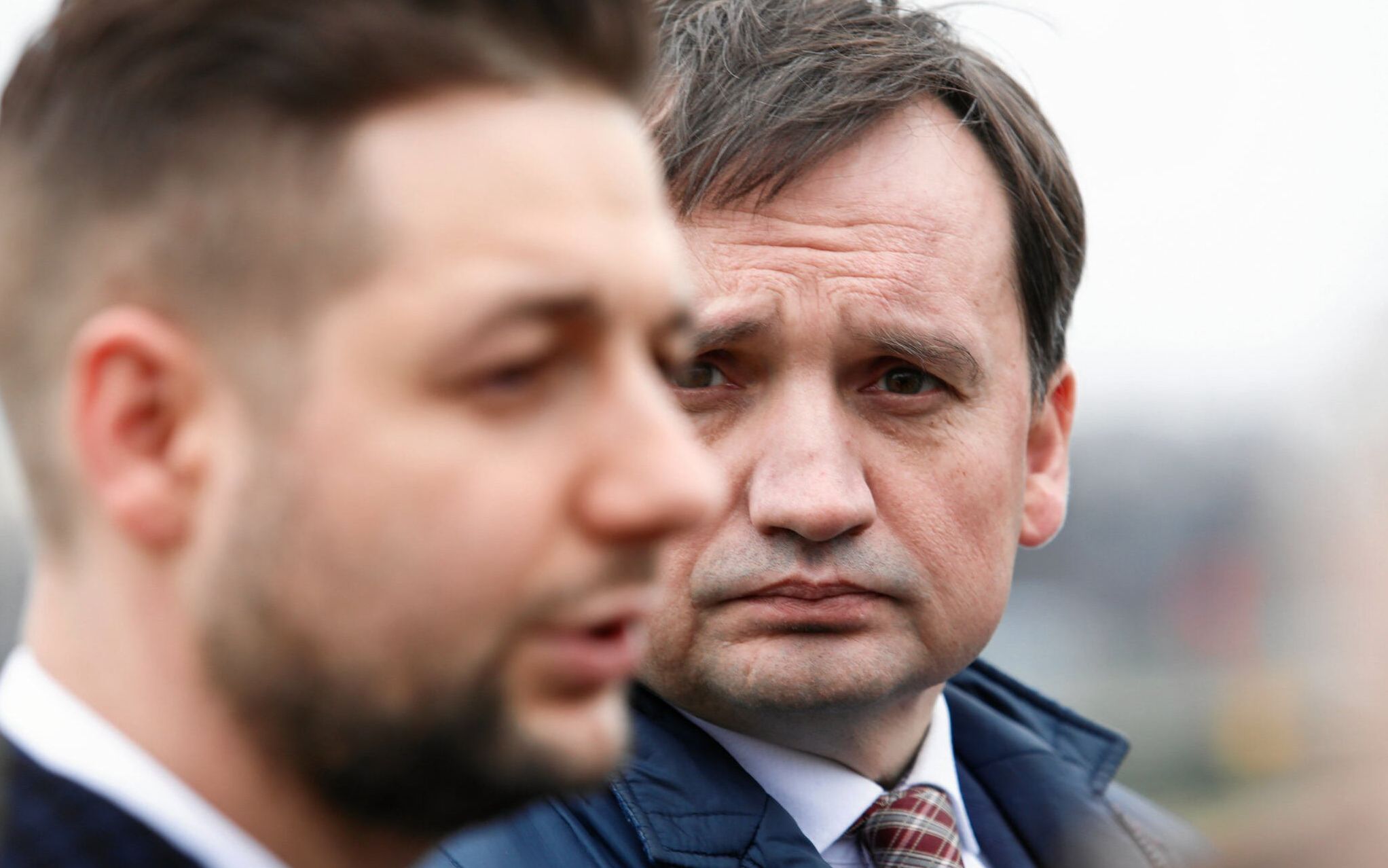 21.03.2019 Krakow , Bulwar Kurladzki , okolice Wawelu . Od lewej: Patryk Jaki , Zbigniew Ziobro podczas konferencji prasowej w sprawie kandydowania Patryka Jakiego do Parlamentu Europejskiego . 
Fot. Jakub Wlodek / Agencja Gazeta