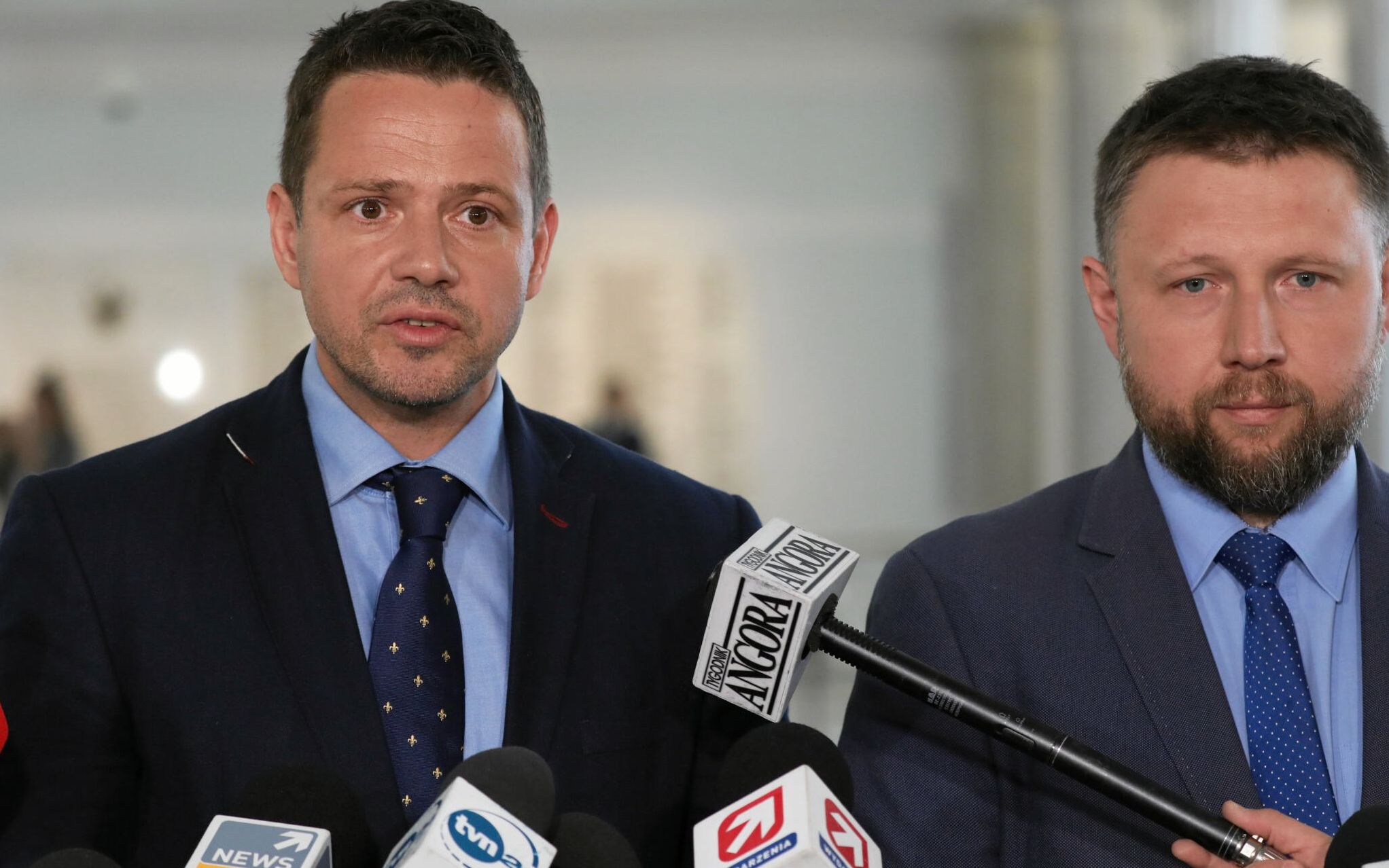 06.06.2018 Warszawa , Sejm . Poslowie Rafal Trzaskowski i Marcin Kierwinski - PO podczas konferencji w obronie Lotniska na Okeciu.
Fot. Slawomir Kaminski / Agencja Gazeta