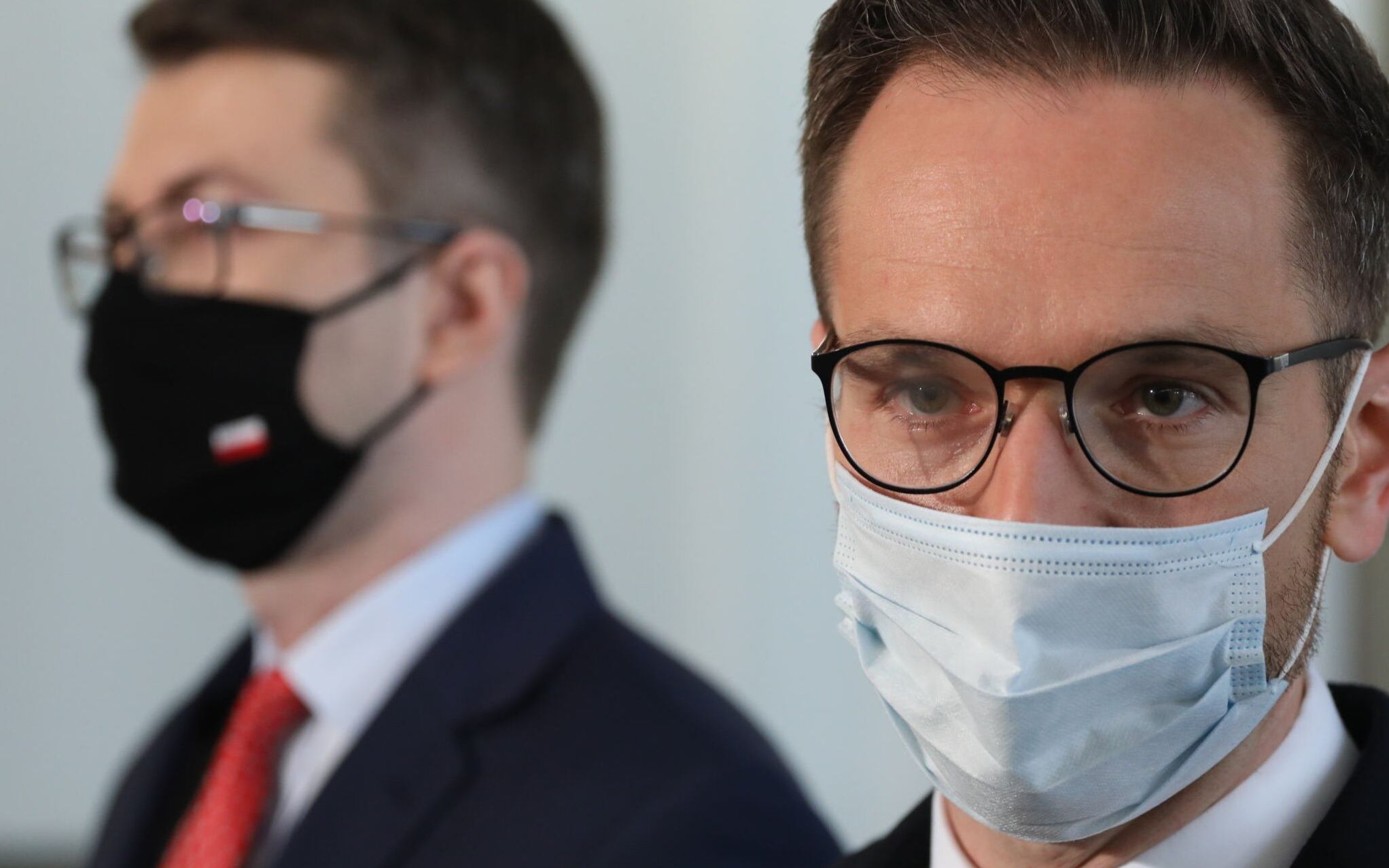 29.04.2021 Warszawa , Sejm . Rzecznik rzadu Piotr Muller i wiceminister Waldemar Buda podczas konferencji prasowej na Narodowego Planu Odbudowy .
Fot. Slawomir Kaminski / Agencja Gazeta