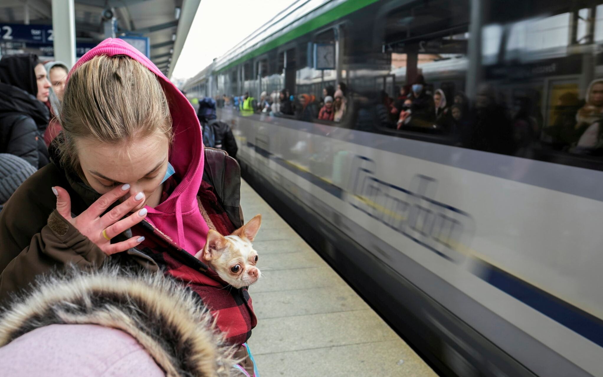 07.03.2022 Rzeszow . Dworzec PKP Rzeszow Glowny . Uchodzcy z Ukrainy uciekajacy przed wojna rozpoczeta w Ukrainie przez Rosje . W Rzeszowie przesiadaja sie z pociagow z Medyki w kolejne jadace dalej na zachod Polski .
Fot. Patryk Ogorzalek / Agencja Wyborcza.pl
