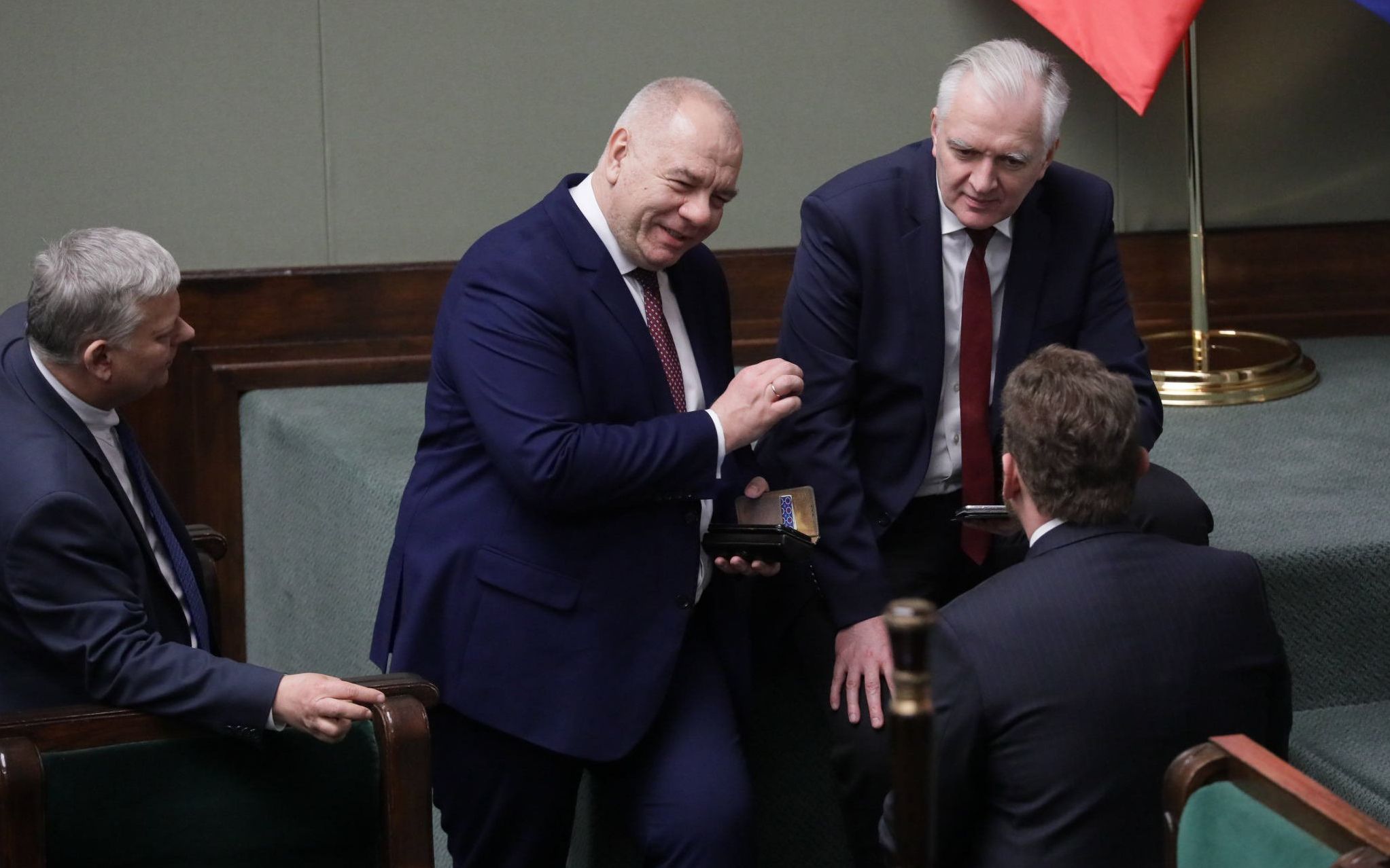 26.03.2020 Warszawa . Sejm . Od lewej: szef gabinetu politycznego prezesa rady ministrow Marek Suski , minister aktywow panstwowych Jacek Sasin , minister zdrowia Lukasz Szumowski , minister nauki i szkolnictwa wyzszego Jaroslaw Gowin podczas 8 posiedzenia Sejmu IX kadencji w czasie epidemii koronawirusa .
Fot. Slawomir Kaminski / Agencja  Gazeta