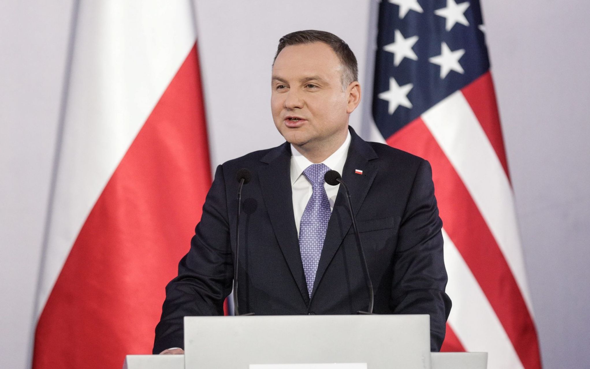 06.07.2017 Warszawa , Plac Zamkowy . Szczyt inicjatywy Trojmorza . Prezydent RP Andrzej Duda podczas wspolnej konferencji prasowej z prezydentem USA Donaldem Trumpem, po spotkaniu politykow
Fot. Adam Stepien / Agencja Gazeta