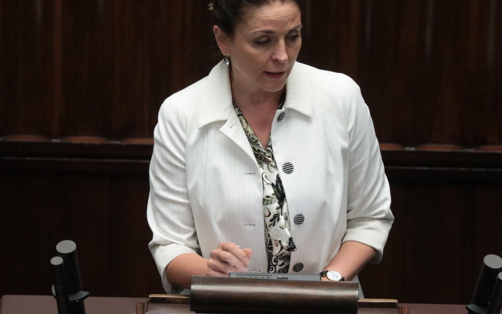 22.06.2022 Warszawa . Sejm . 57. posiedzenie Sejmu IX kadencji . Joanna Mucha - Polska 2050 podczas pierwszego czytania obywatelskiego projektu ustawy o bezpiecznym przerywaniu ciazy i innych prawach reprodukcyjnych . 
Fot. Slawomir Kaminski / Agencja Wyborcza.pl