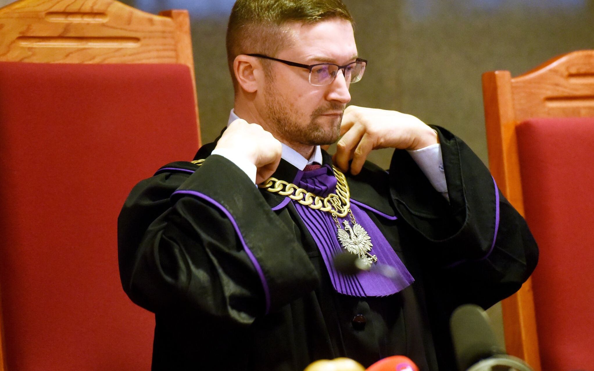 24.01.2020 Olsztyn , Sad Okregowy w Olsztynie . Sedzia Pawel Juszczyszyn podczas rozprawy dot . ujawnienia list poparcia dla kandydatow do ne0 - KRS . 
Fot . Robert Robaszewski / Agencja Gazeta
