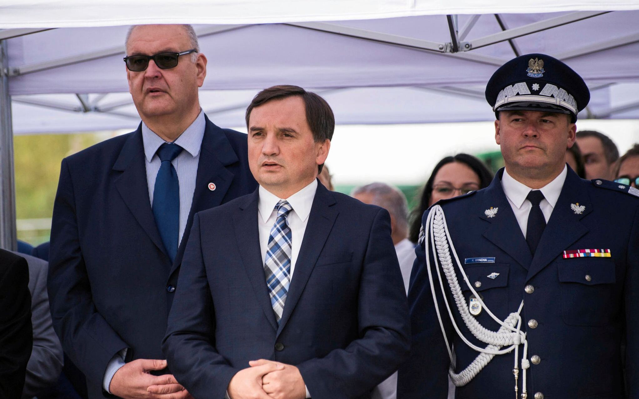 04.10.2019 Sosnowiec . Prokurator krajowy Bogdan Swieczkowski (2L), minister sprawiedliwosci Zbigniew Ziobro (3L), Kamil Bracha (P) podczas otwarcia nowego budynku prokuratury .
Fot. Kamila Kotusz  / Agencja Wyborcza.pl *** Local Caption ***