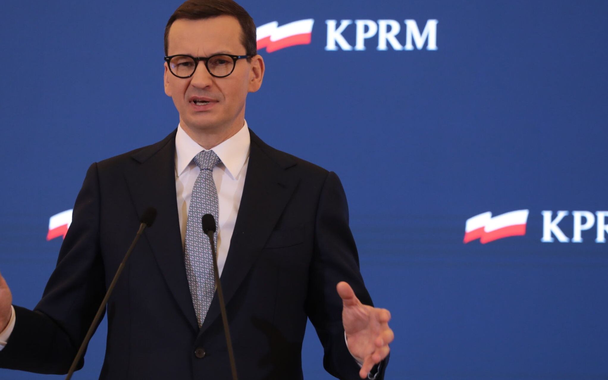 11.01.2022 Warszawa , KPRM . Premier rzadu PiS Mateusz Morawiecki podczas konferencji prasowej ws. tarczy antykryzysowej .
Fot. Slawomir Kaminski / Agencja Wyborcza.pl