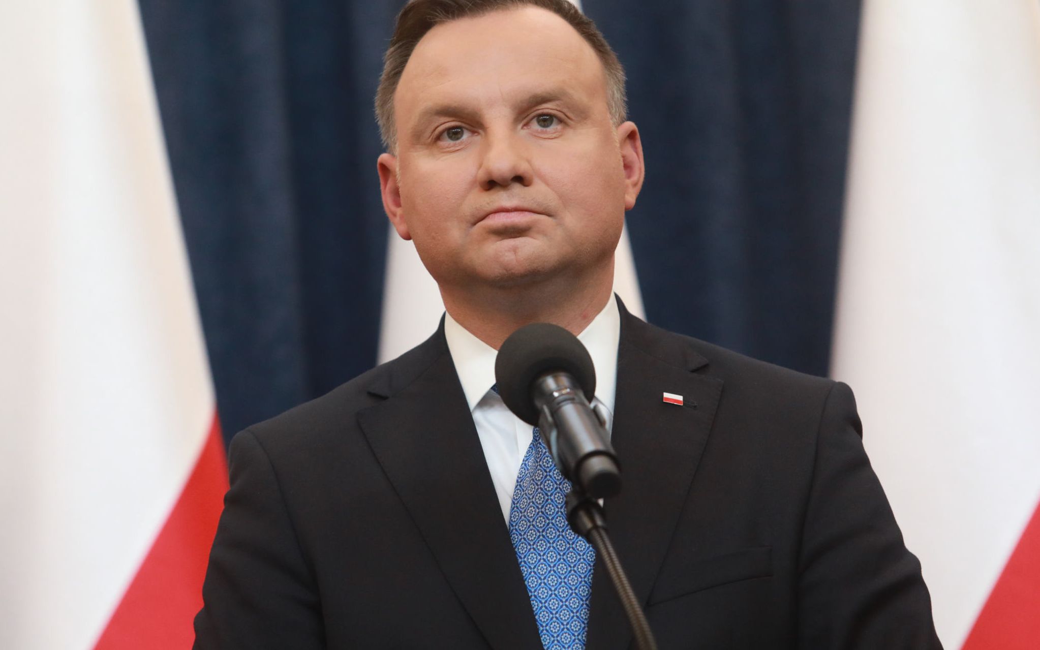 06.03.2020 Warszawa . Palac Prezydencki. Prezydent Andrzej Duda podczas konferencji prasowej dotyczacej decyzji o podpisaniu noweli ustawy dot. finansowania TVP i Polskiego Radia, wprowadzajacej rekompensate w zwiazku z utraconymi w 2020 r. wplywami z oplat abonamentowych .
Fot. Jacek Marczewski / Agencja Gazeta