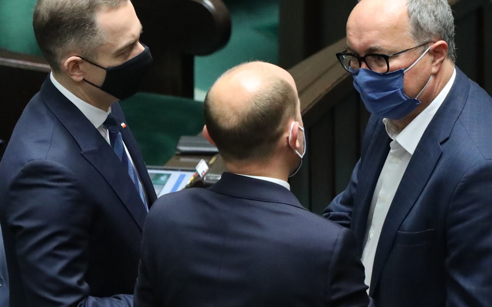 19.11.2020 Warszawa , ulica Wiejska . Sejm . 21 . posiedzenie Sejmu X kadencji . Od lewej: Cezary Tomczyk , Borys Budka , Wlodzimierz Czarzasty podczas drugiego dnia posiedzenia .
Fot. Slawomir Kaminski / Agencja Gazeta