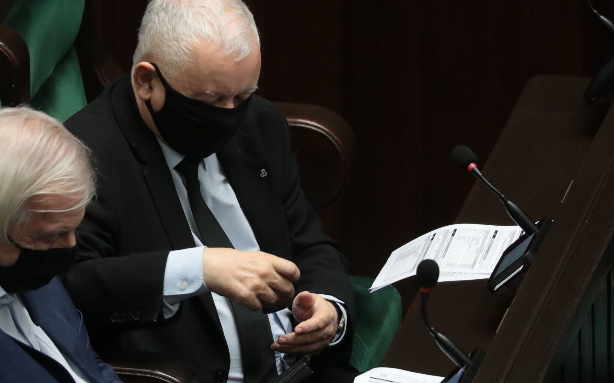 27.01.2022 Warszawa , ulica Wiejska . Sejm . Wicemarszalek Ryszard Terlecki (L) i prezes PIS Jaroslaw Kaczynski (P) podczas 47 . posiedzenia Sejmu IX kadencji .
Fot. Slawomir Kaminski / Agencja Wyborcza.pl