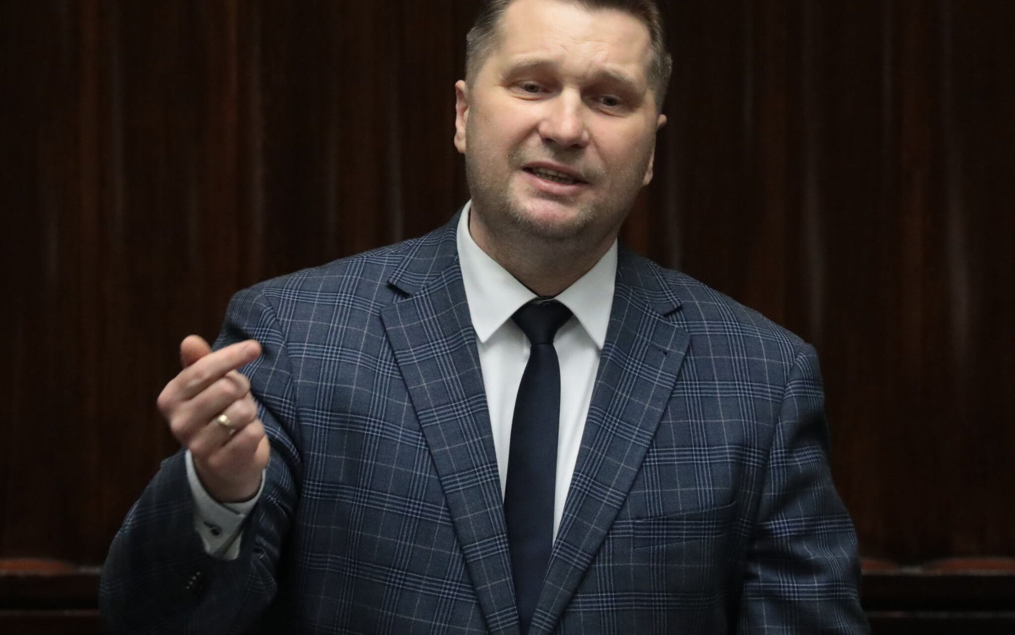12.01.2022 Warszawa , ulica Wiejska . Sejm . 46 . posiedzenia Sejmu IX kadencji . Minister edukacji i nauki Przemyslaw Czarnek podczas debaty w sprawie ustawy '' lex Czarnek ''.
Fot. Slawomir Kaminski / Agencja Wyborcza.pl