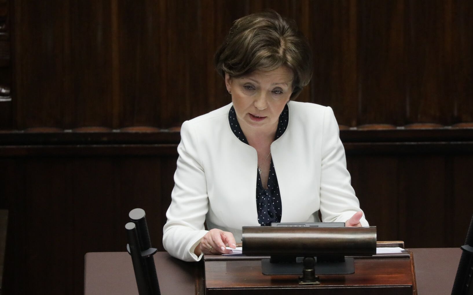 07.04.2020 Warszawa . Sejm . Minister rodziny , pracy i politykispolecznej Marlena Malag podczas czwartego dnia 9 posiedzenia Sejmu IX kadencji w czasie epidemii koronawirusa .
Fot. Slawomir Kaminski / Agencja  Gazeta