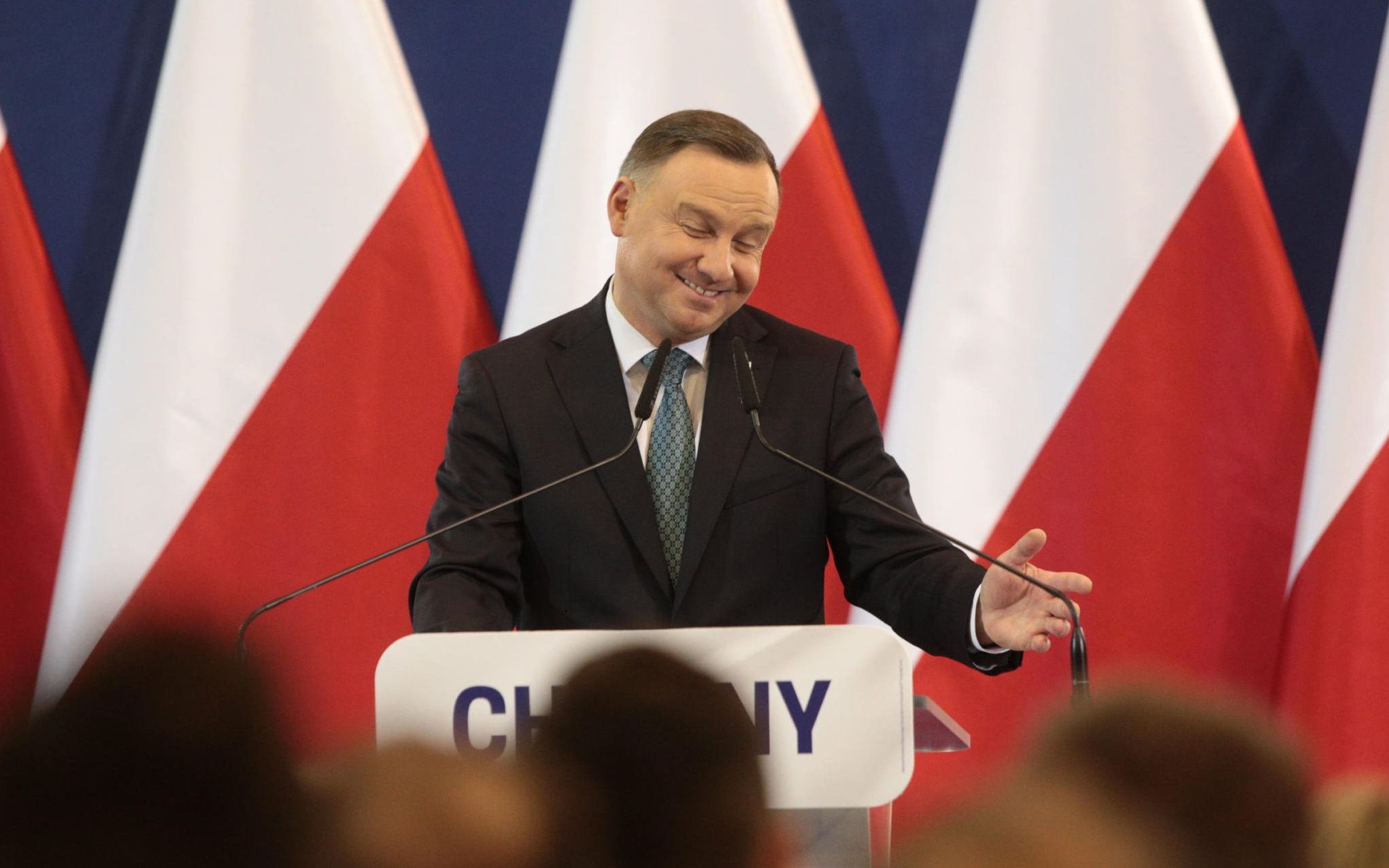 04.03.2020 Checiny . Centrum Kultury i Sportu . Prezydent Andrzej Duda podczas spotkania z mieszkancami .
Fot. Pawel Malecki / Agencja Gazeta