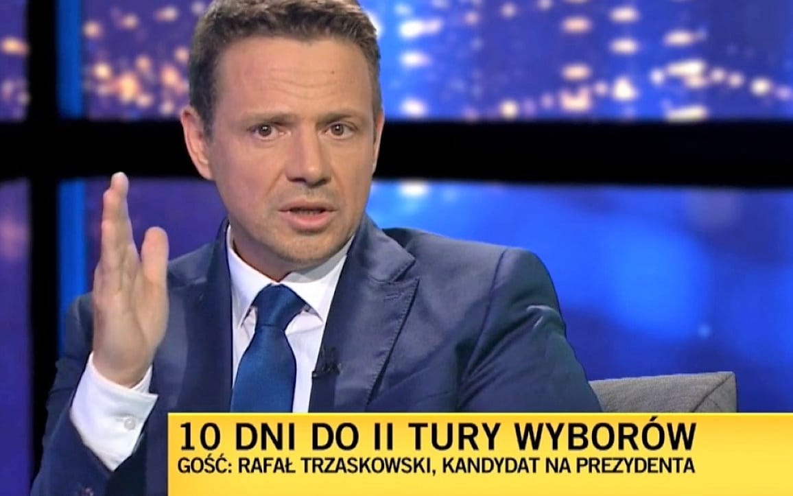 Grafika do artykułu Trzaskowski w TVN24, słowo, w słowo: "To, że prezydent Duda mówi o wolności, to jest kpina"