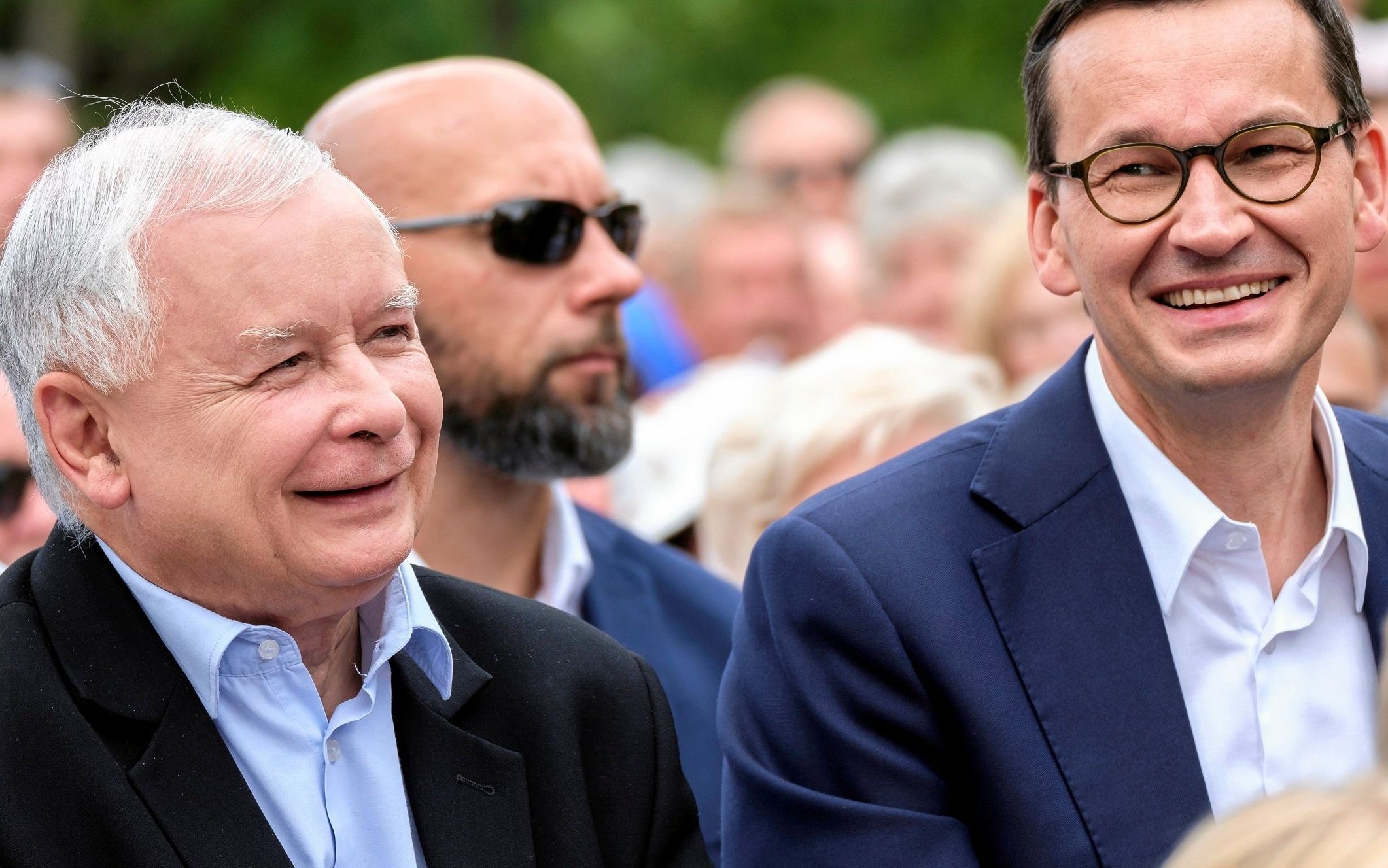 18.08.2019 Stalowa , prezes Jaroslaw Kaczynski (l) , premier Mateusz Morawiecki (p) podczas Pikniku Rodzinnego Prawa i Sprawiedliwosci .
Fot. Patryk Ogorzalek / Agencja Gazeta