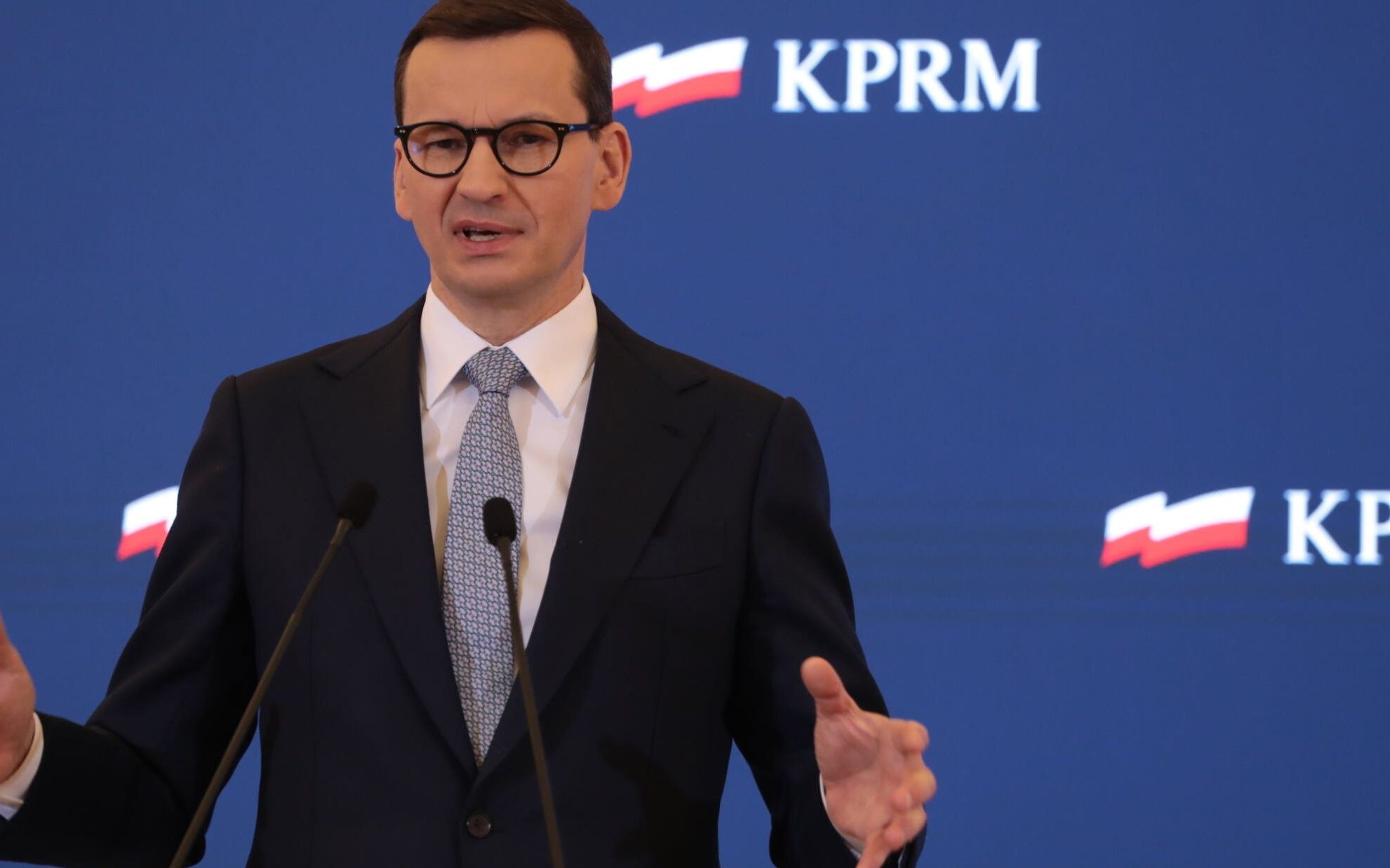 11.01.2022 Warszawa , KPRM . Premier rzadu PiS Mateusz Morawiecki podczas konferencji prasowej ws. tarczy antykryzysowej .
Fot. Slawomir Kaminski / Agencja Wyborcza.pl