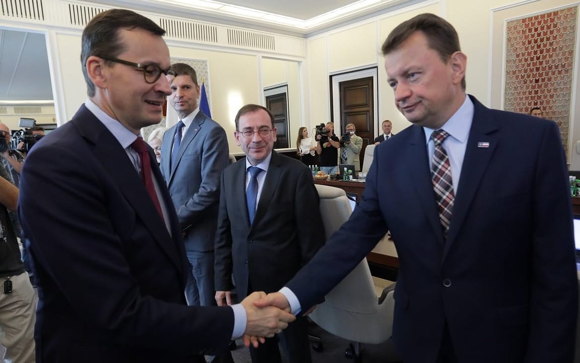20.08.2019 Warszawa , Kancelaria Prezesa Rady Ministrow . Premier Mateusz Morawiecki i minister obrony narodowej Mariusz Blaszczak podczas posiedzenia rzadu .
Fot. Slawomir Kaminski / Agencja Gazeta