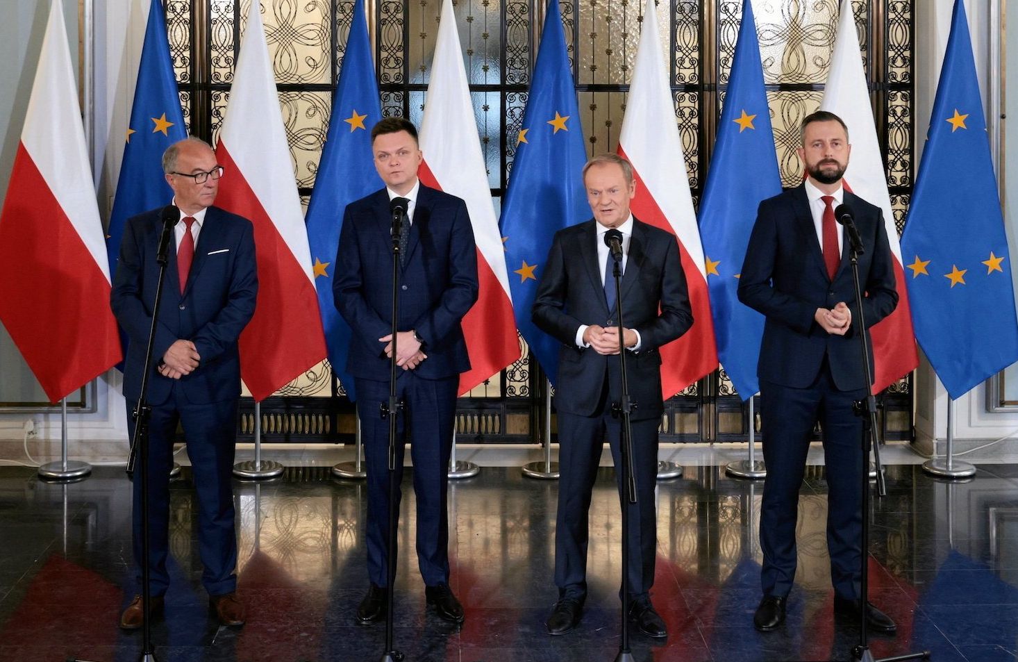 Włodzimierz Czarzasty, Szymon Hołownia, Donald Tusk i Władysław Kosiniak-Kamysz