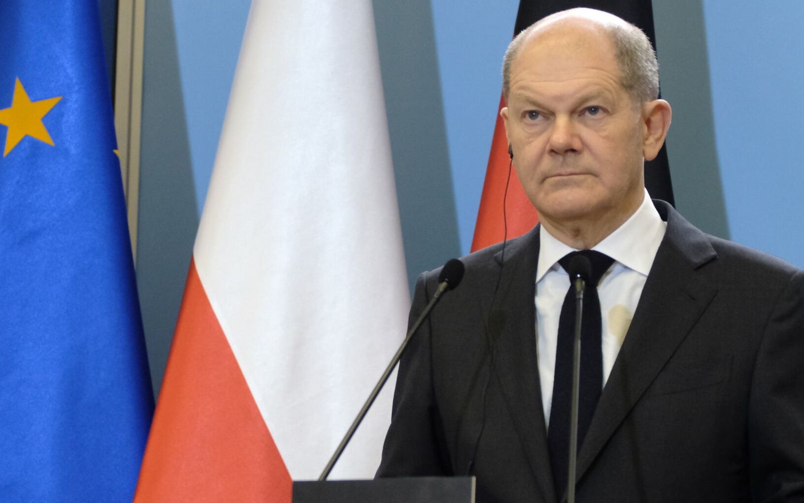 12.12.2021 Warszawa , al Ujzadowskie , Kancelaria Prezesa Rady Ministrow . Nowy Kanclerz Republiki Federalnej Niemiec Olaf Scholz podczas konferencji prasowej z Premierem Mateuszem Morawieckim .
Fot. Slawomir Kaminski / Agencja Wyborcza.pl