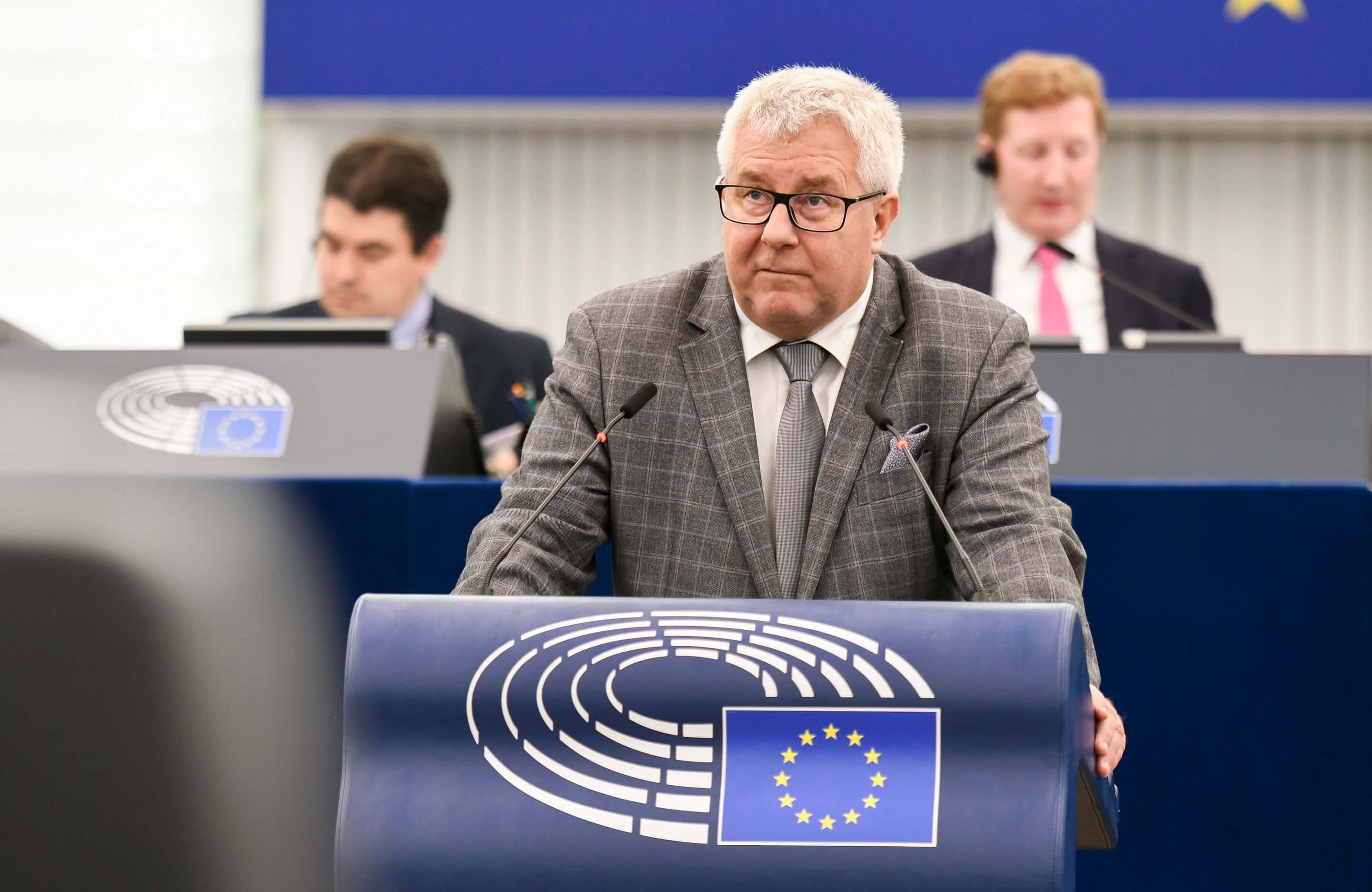 Europoseł PiS Ryszard Czarnecki podczas posiedzenia Parlamentu Europejskiego IX kadencji (2019-2024)