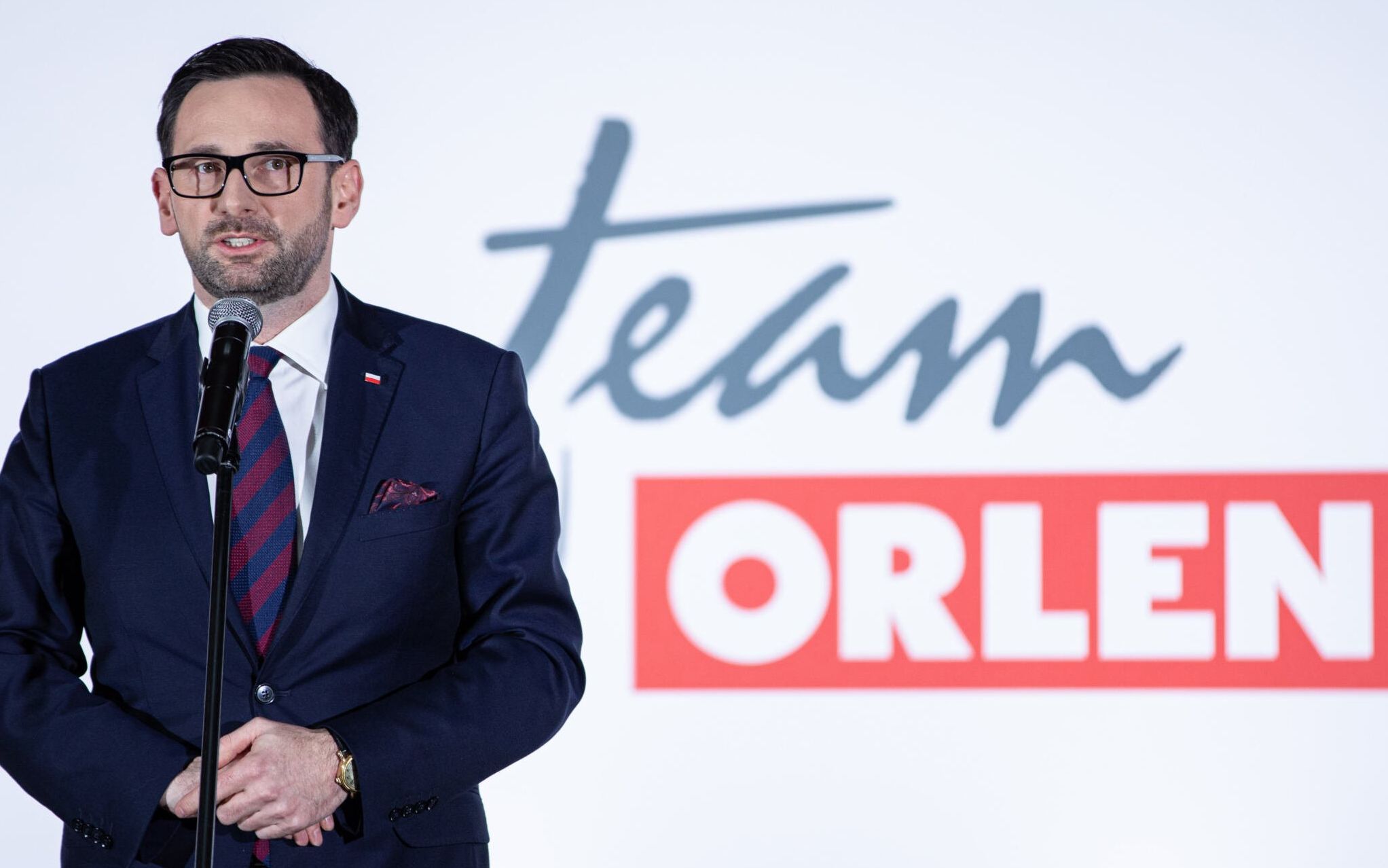 02.03.2020 Warszawa , ulica Bielanska 12 . Prezes zarzadu PKN Orlen Daniel Obajtek podczas konferencji prasowej ORLEN Team 2020 . 
Fot. Dawid Zuchowicz / Agencja Gazeta